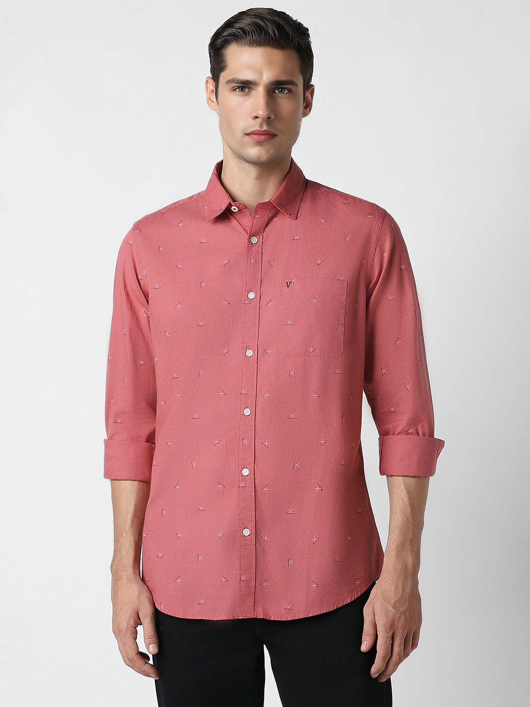 

Van Heusen Sport Slim Fit Micro Ditsy Printed Pure Cotton Casual Shirt, Peach