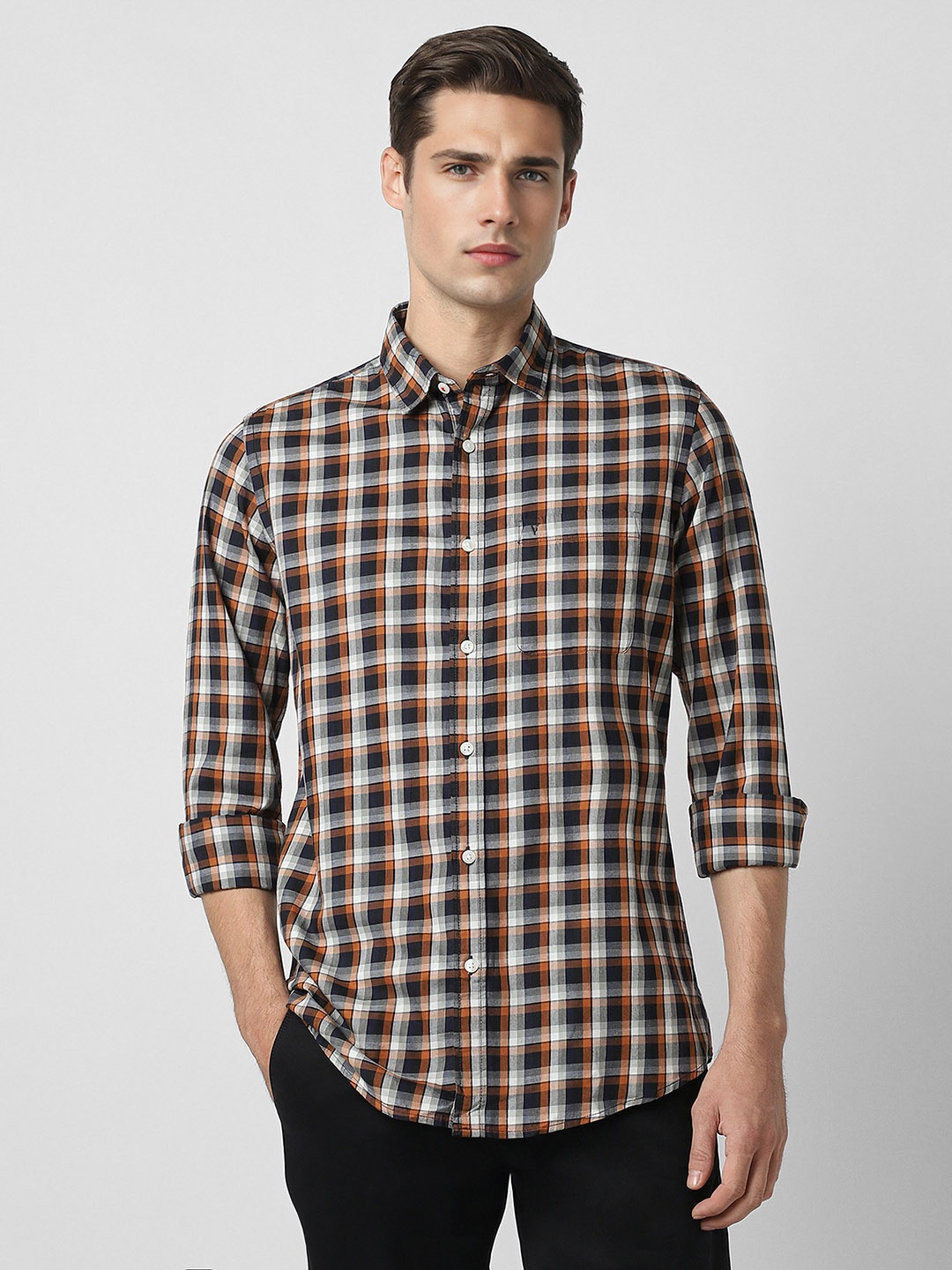 

Van Heusen Sport Slim Fit Checked Pure Cotton Casual Shirt, Brown