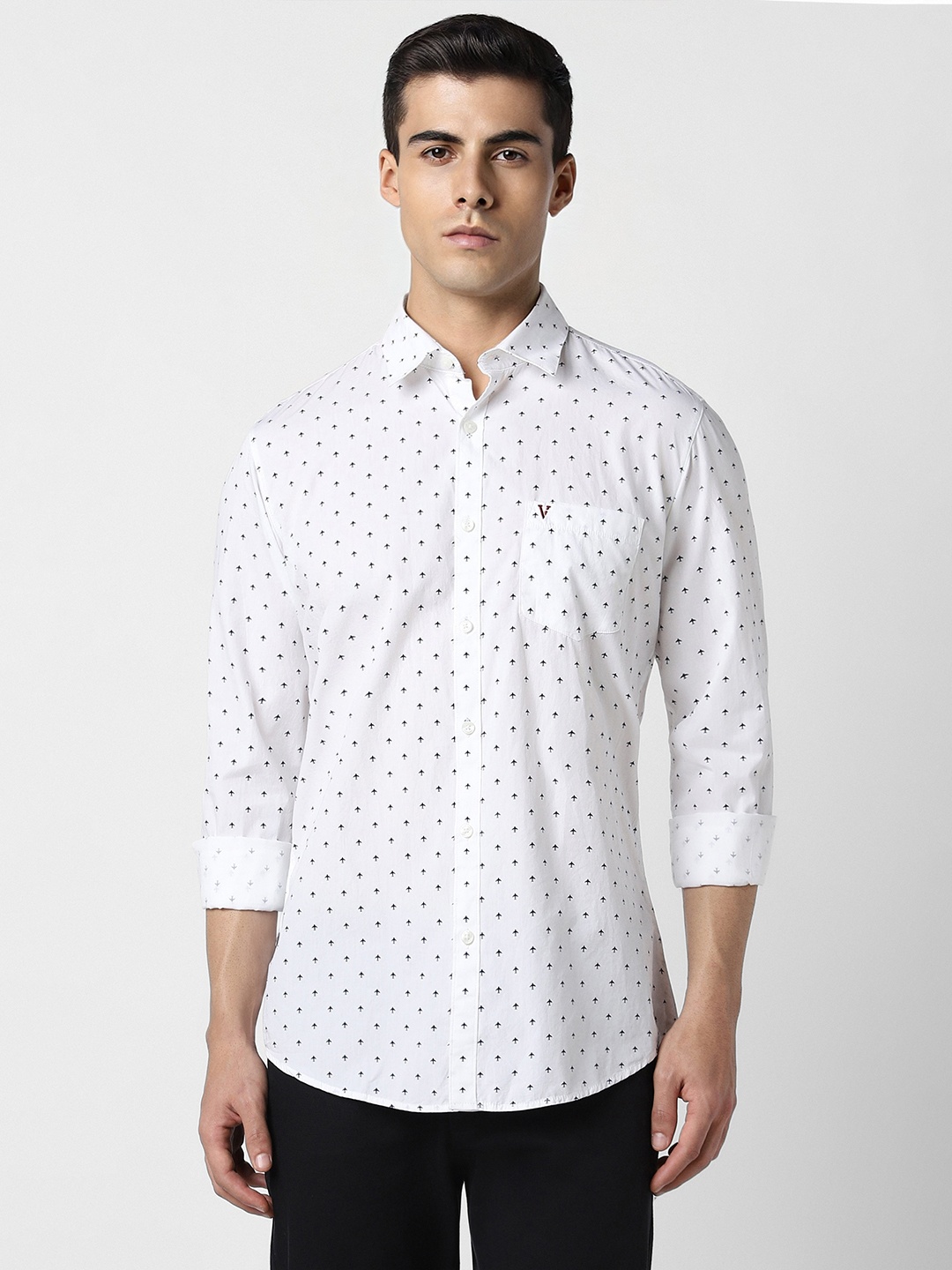 

Van Heusen Sport Slim Fit Micro Ditsy Printed Pure Cotton Casual Shirt, White