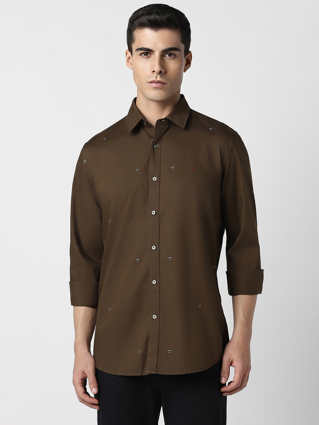 

Van Heusen Sport Slim Fit Micro Ditsy Printed Pure Cotton Casual Shirt, Brown