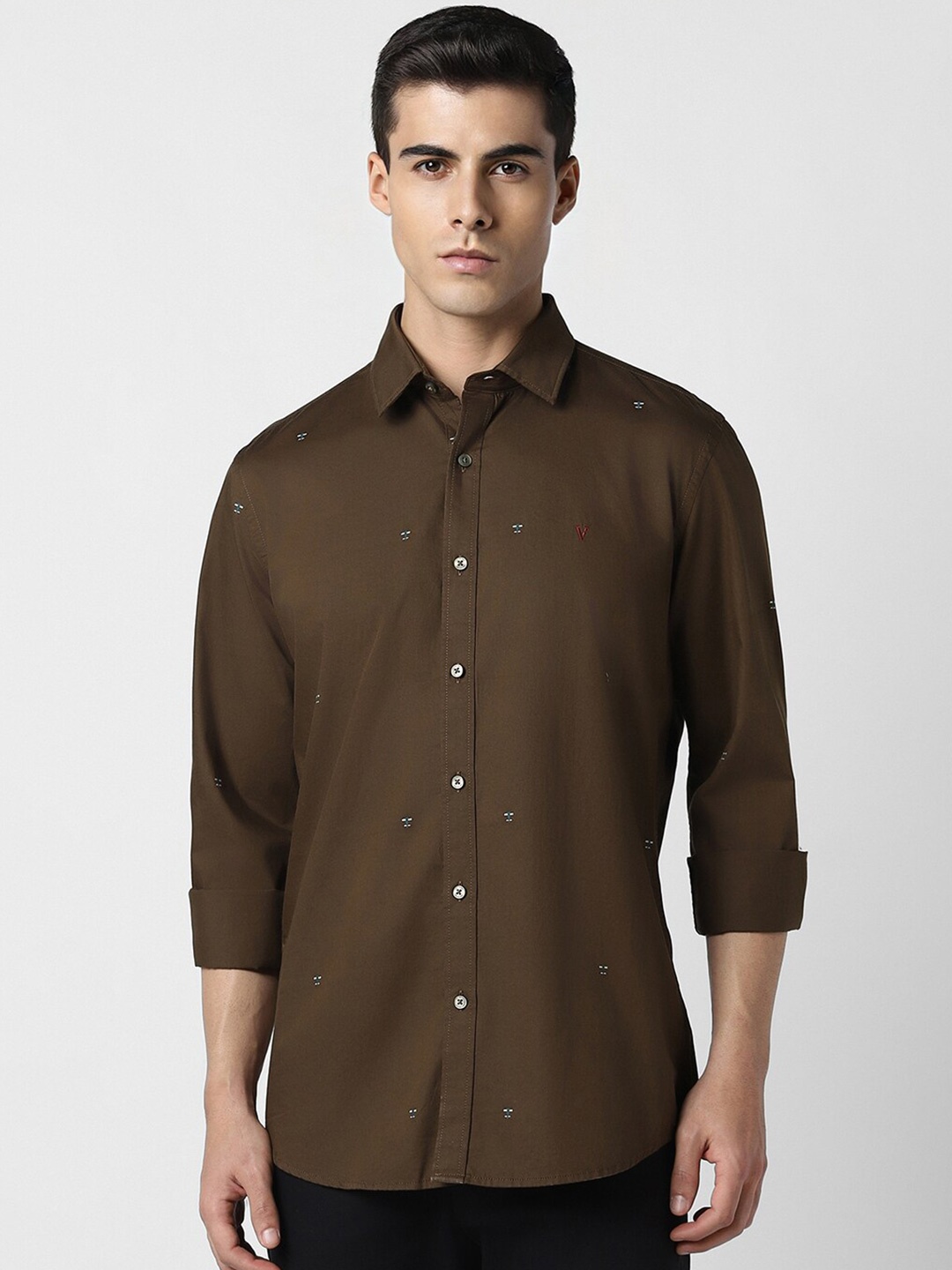 

Van Heusen Sport Printed Spread Collar Long Sleeves Cotton Slim Fit Casual Shirt, Brown
