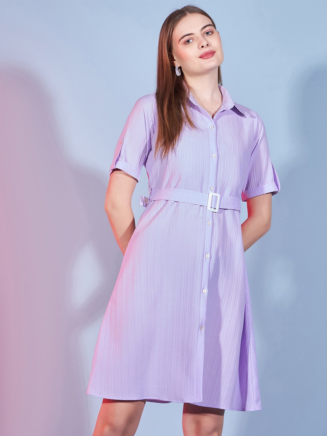 

DressBerry Belted Striped Shirt Dress, Lavender