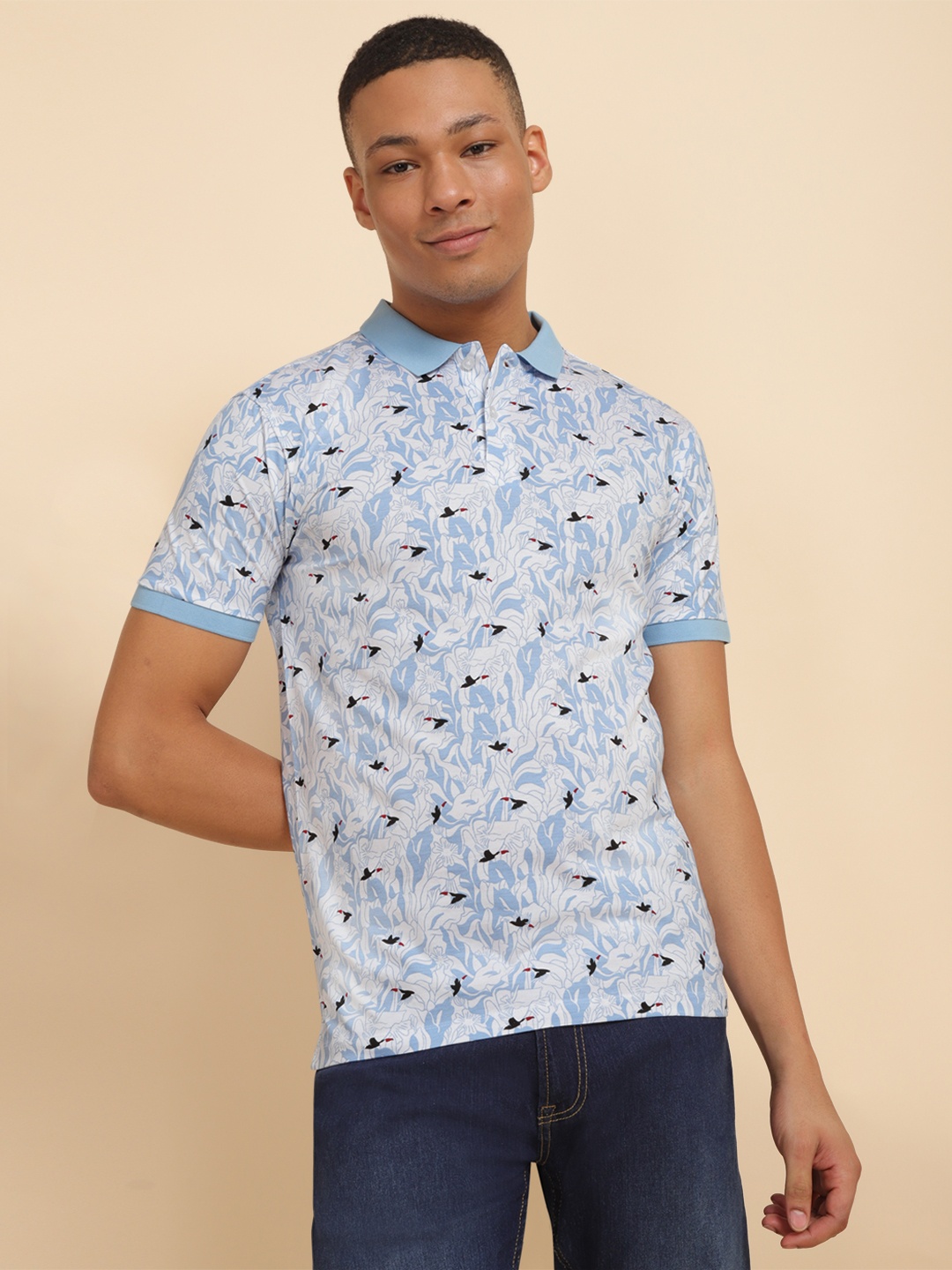 

Allen Solly Conversational Printed Polo Collar Cotton T-shirt, Blue