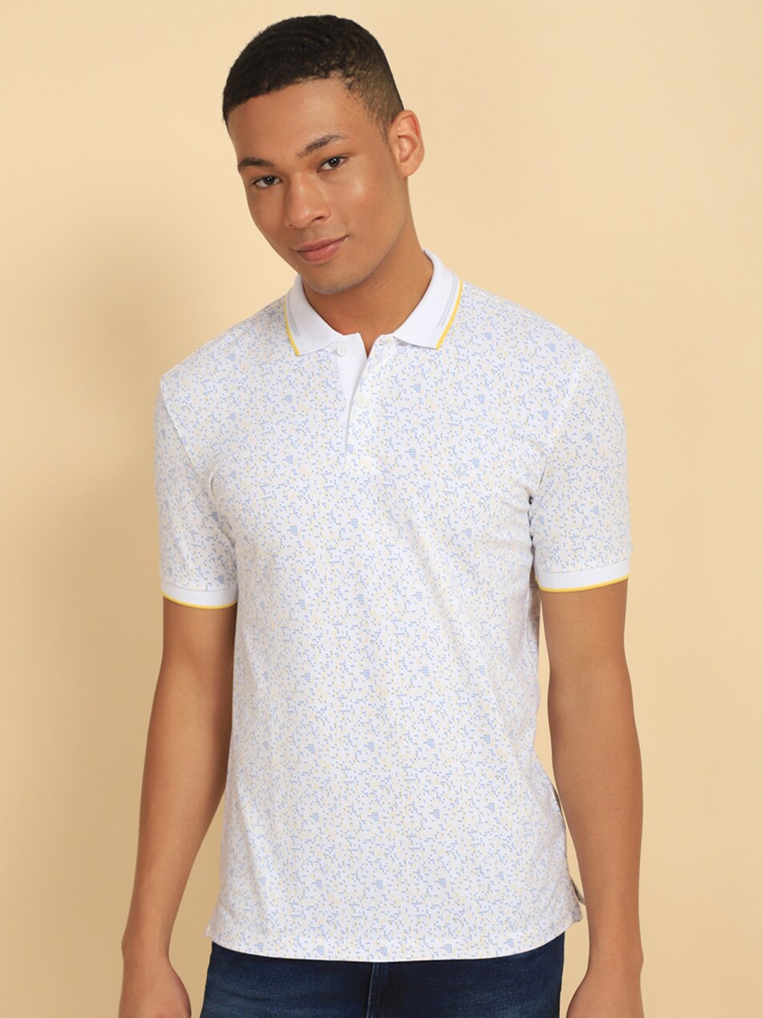 

Allen Solly Geometric Printed Polo Cotton Casual T-shirt, White