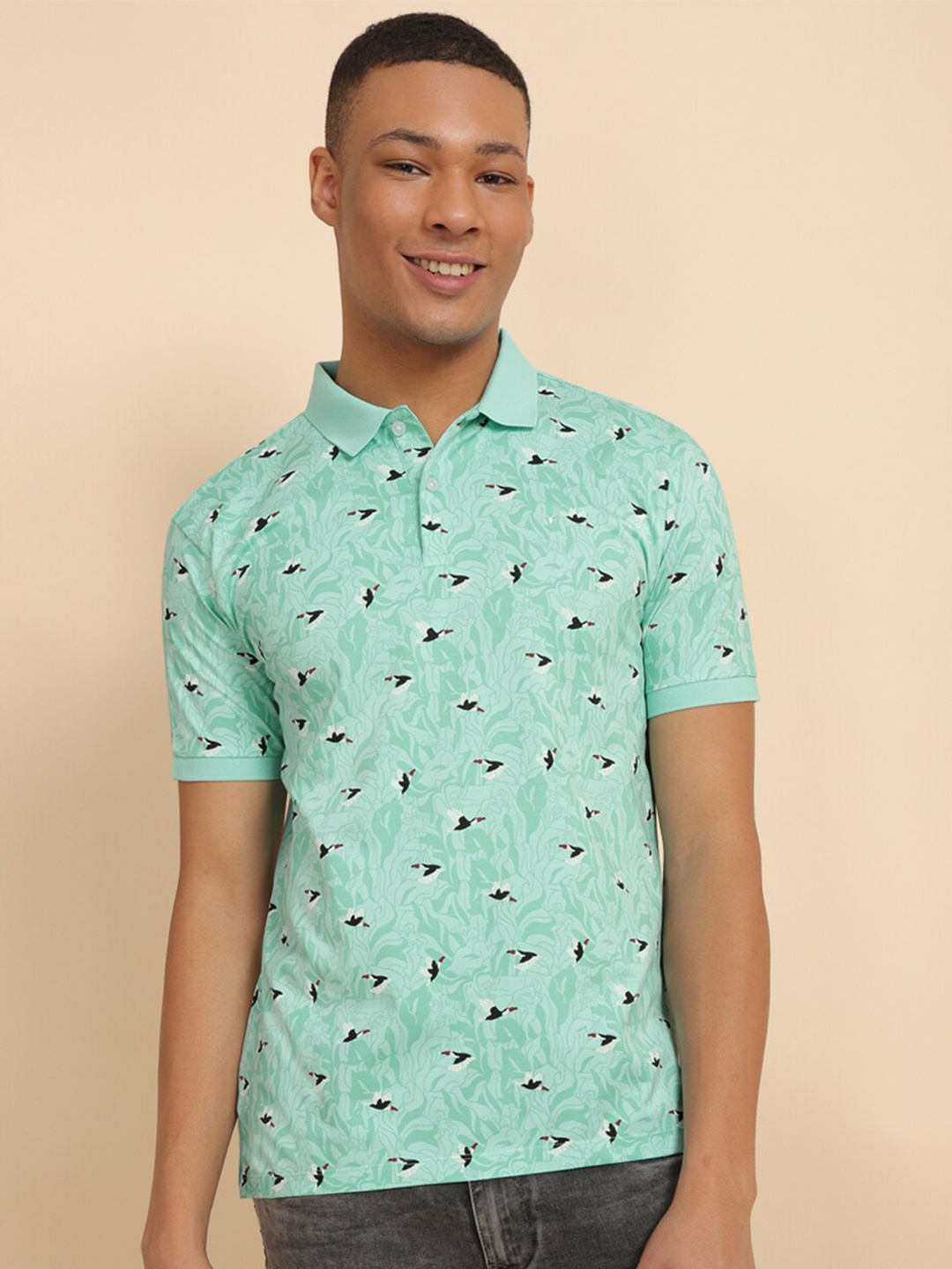 

Allen Solly Printed Polo Collar Cotton Casual T-shirt, Green