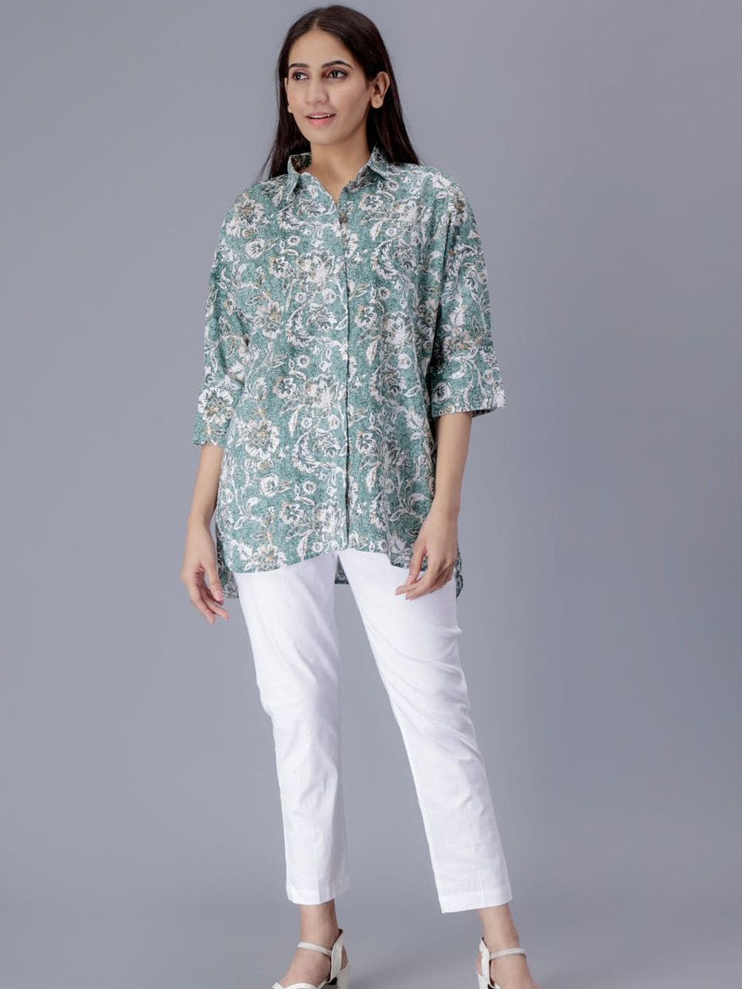 

BAESD Printed Shirt Collar Shirt With Trousers Co-Ords, Green