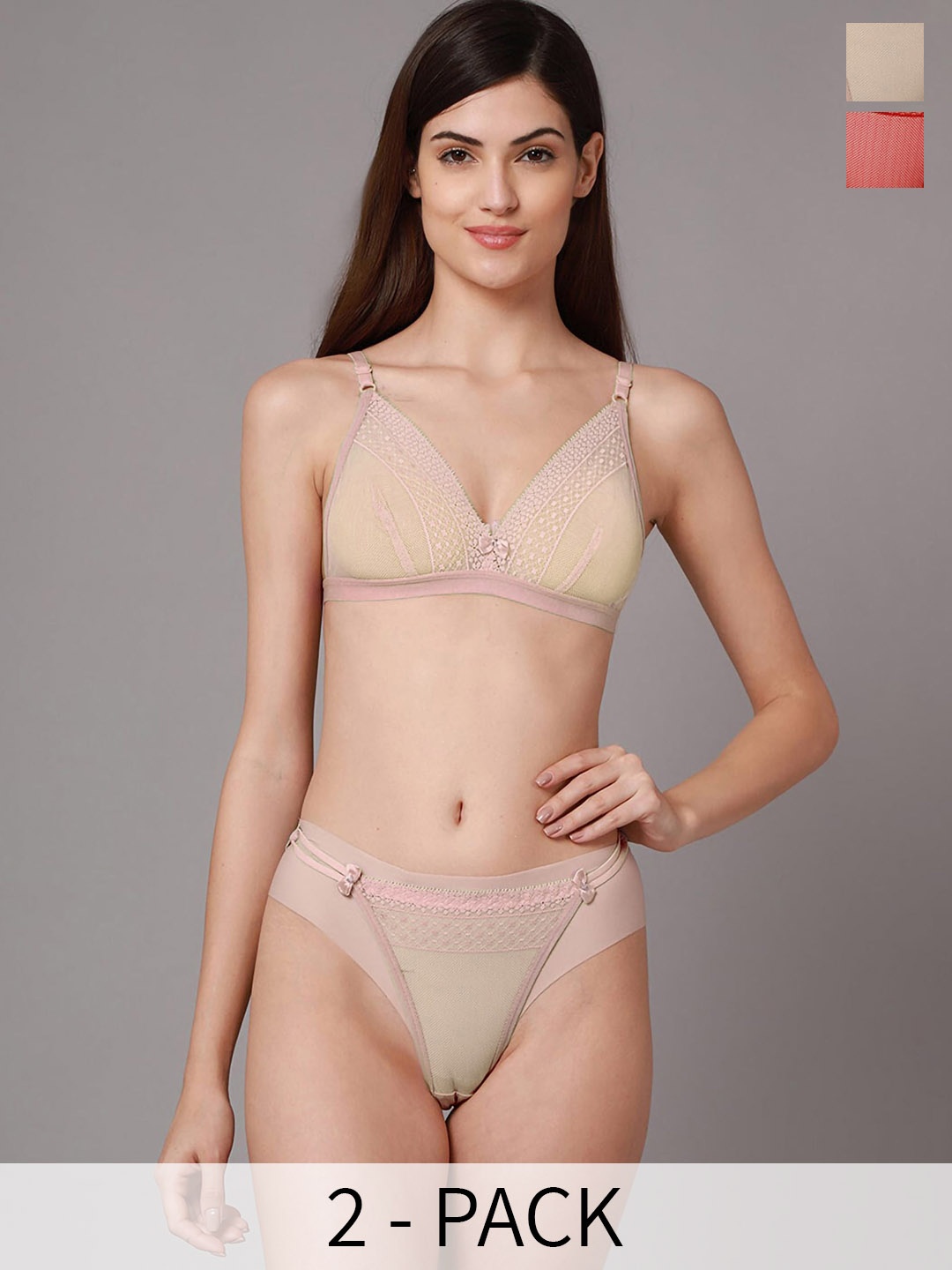 

PIBU Pack Of 2 Lingerie Set, Red