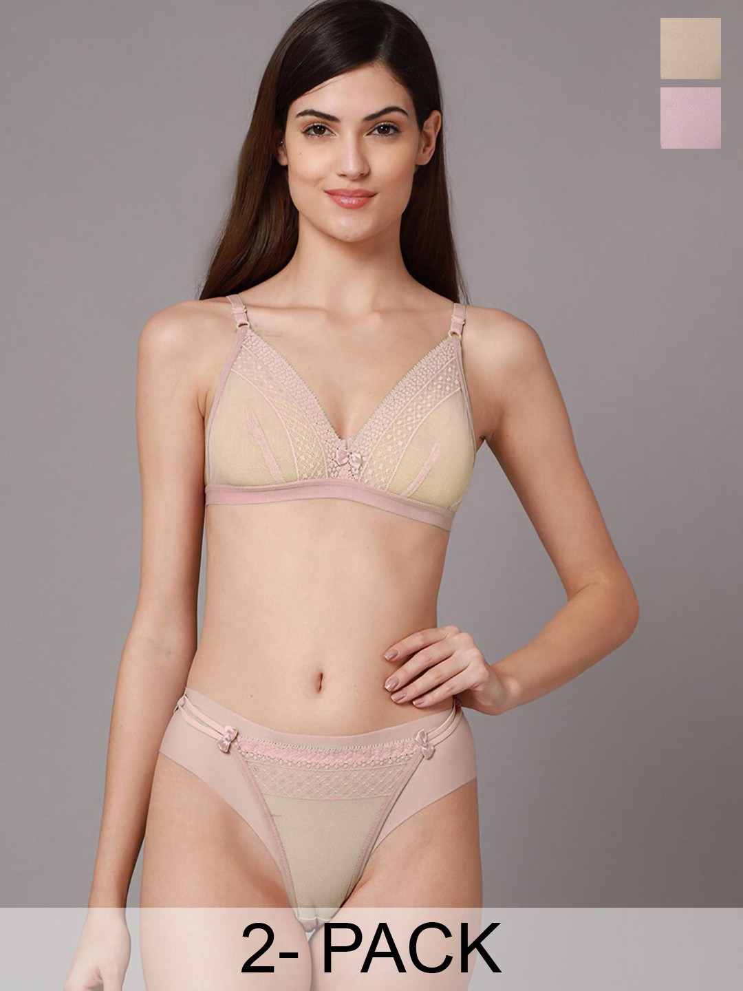 

PIBU Pack Of 2 Non-Padded Lingerie Set, Pink