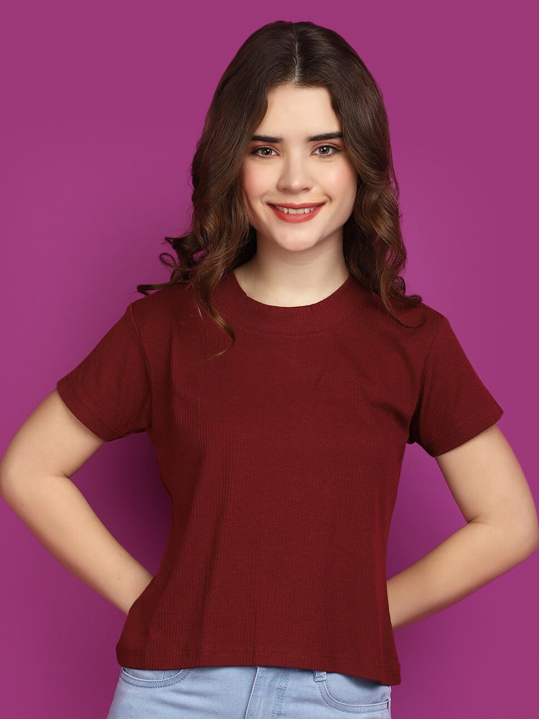 

V-Mart Round Neck Short Sleeves Cotton T-shirt, Maroon