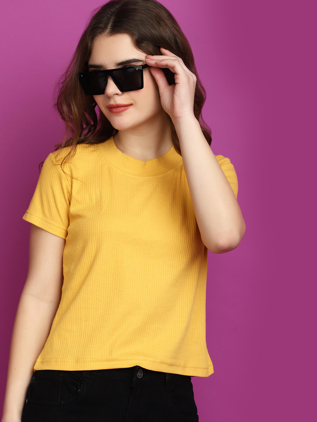 

V-Mart Striped High Neck Short Sleeves Regular Fit T-shirt, Mustard