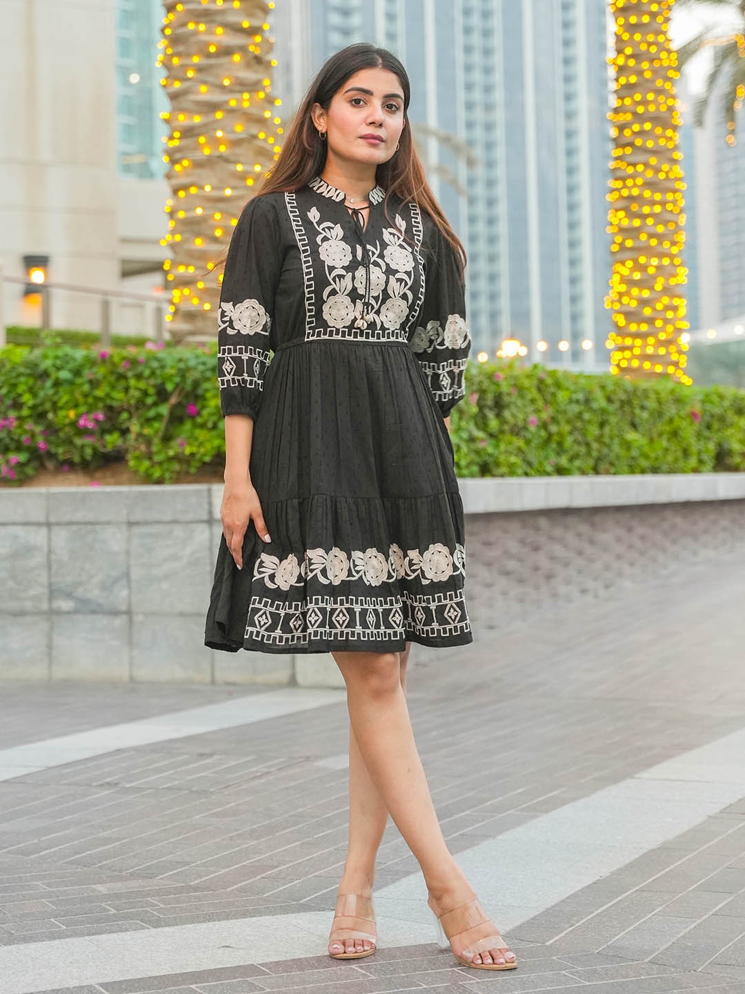 

Meena Bazaar Floral Fit & Flare Dress, Black