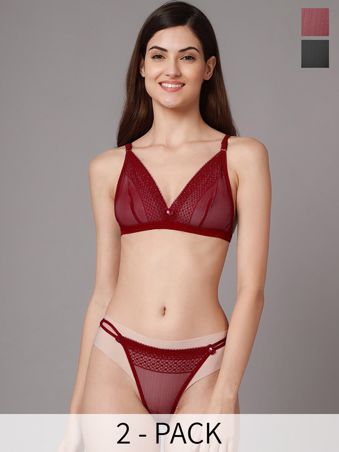 

Aamarsh Pack Of 2 Non Padded Net Lingerie Set, Maroon
