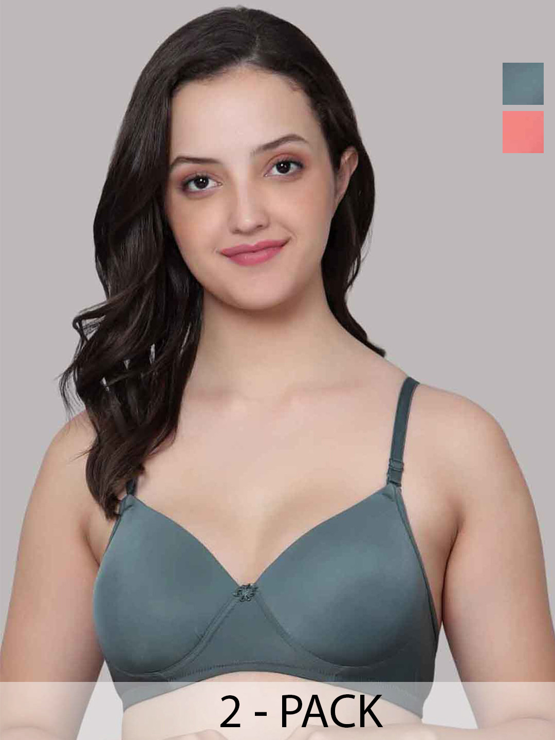 

Aimly Pack Of 2 Medium Coverage Heavily Padded T-shirt Bra With All Day Comfort, Grey