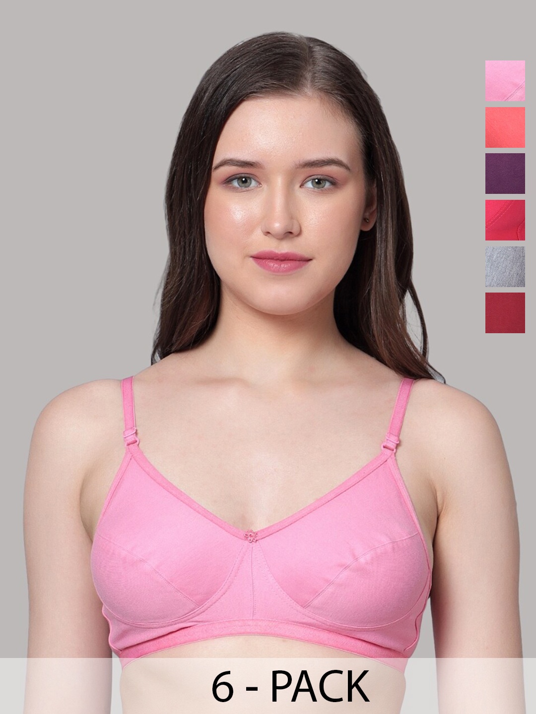 

Aimly Pack Of 6 Full Coverage Cotton Everyday Bra With All Day Comfort, Pink