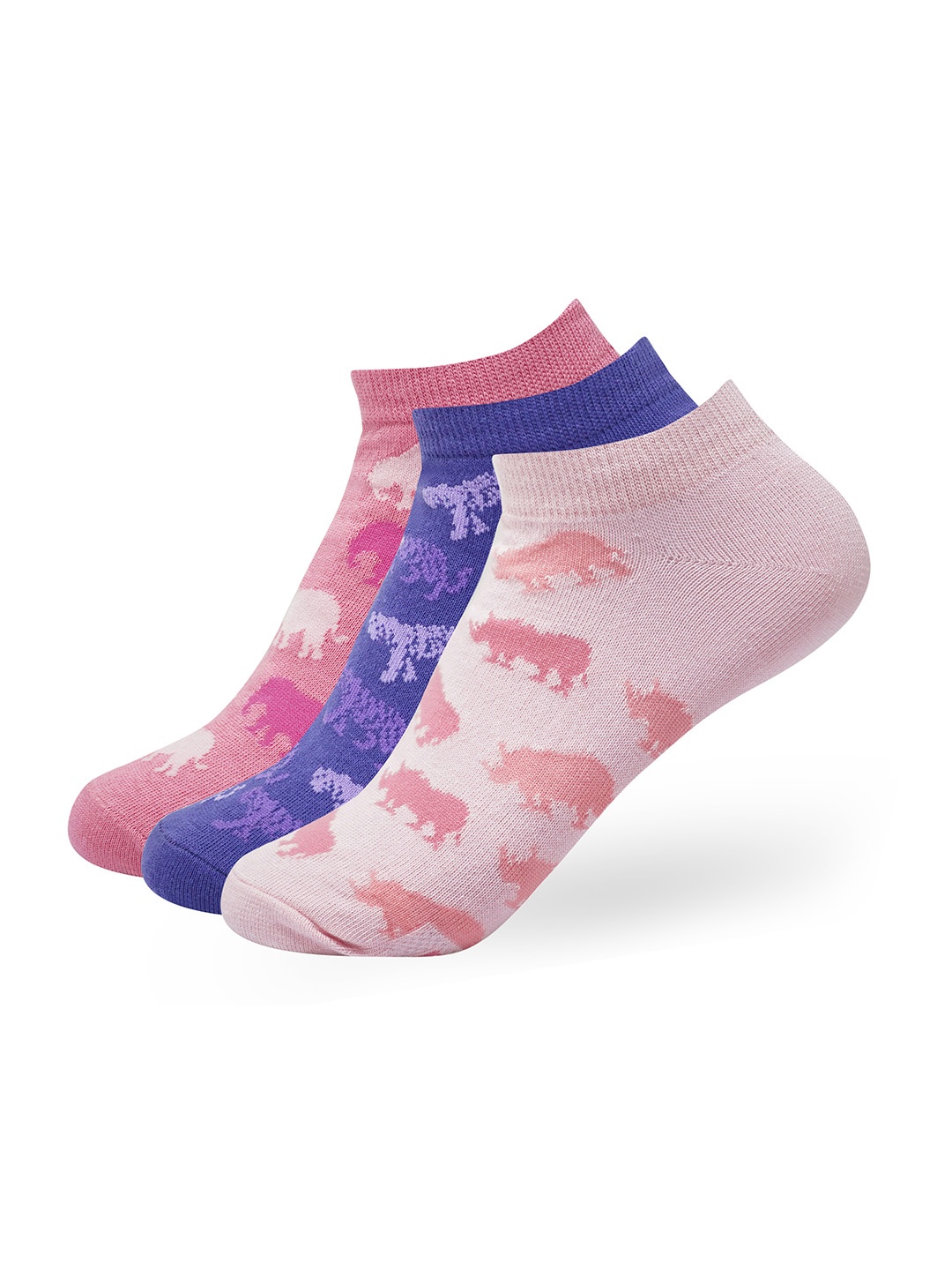 

Balenzia Women Pack Of 3 Animal Printed Cotton Ankle Length Socks, Pink