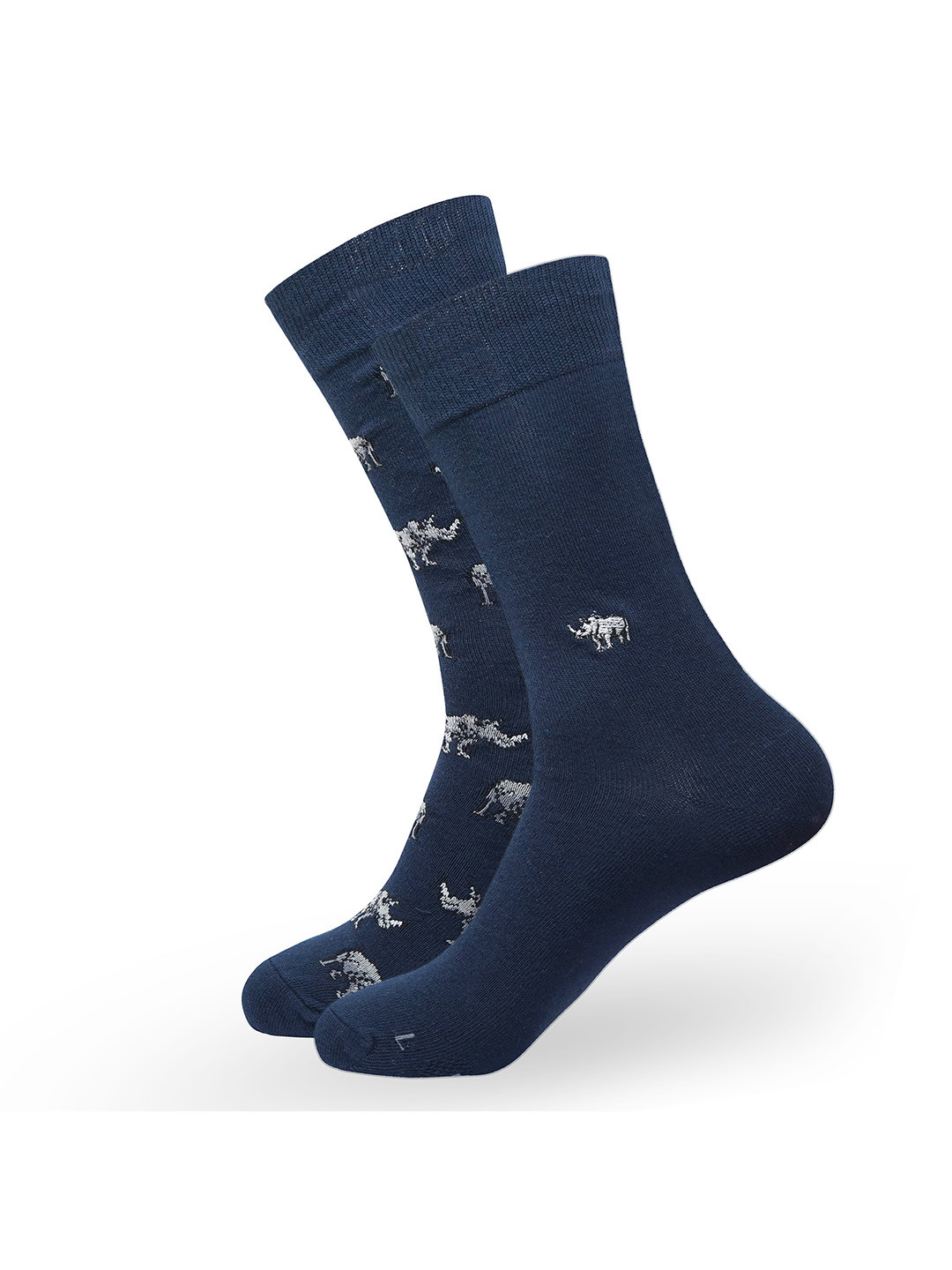 

Balenzia Men Pack Of 2 Animal Printed Cotton Calf-Length Socks, Navy blue
