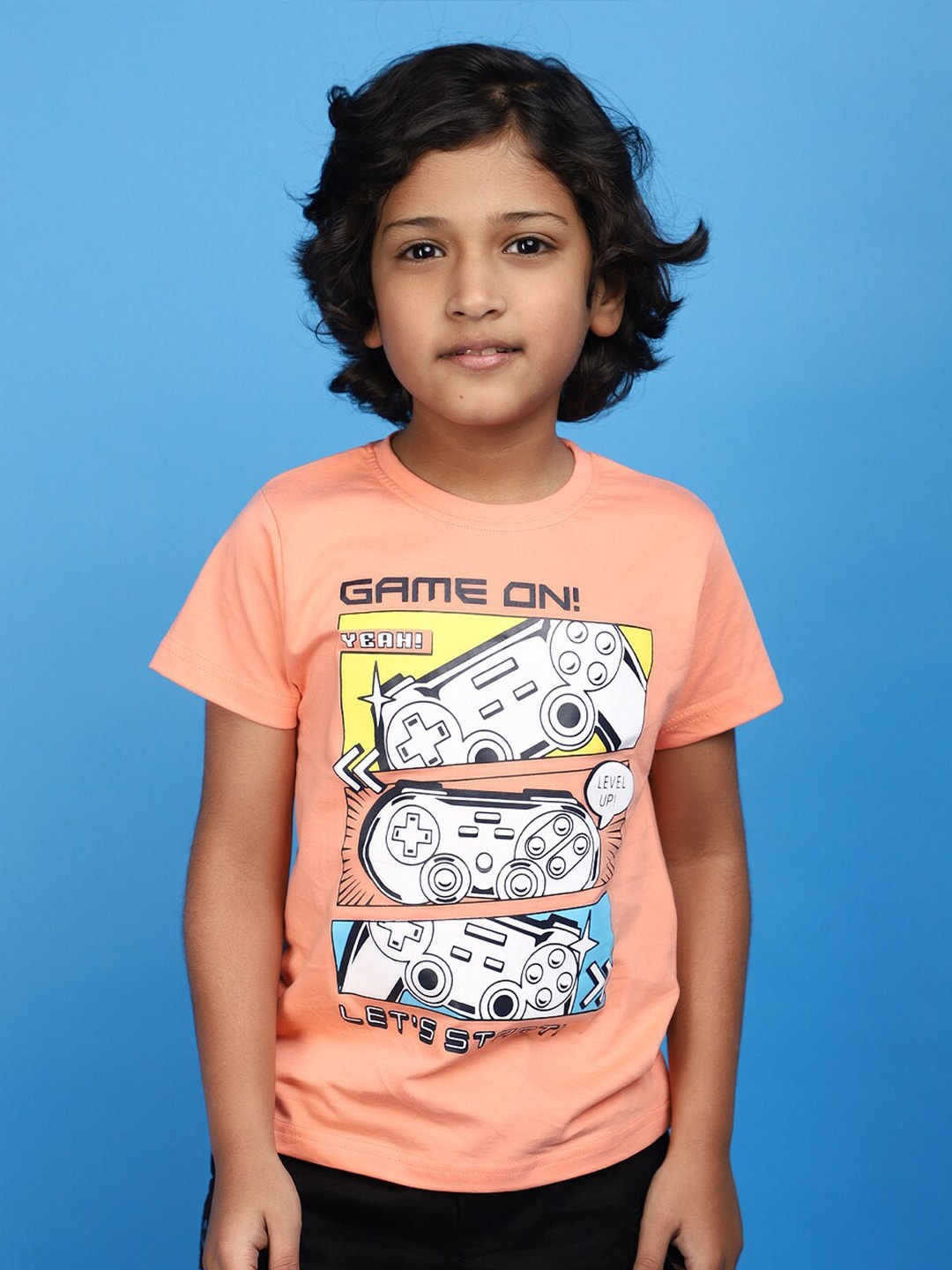

V-Mart Boys Round Neck Short Sleeves Printed Cotton T-shirt, Orange