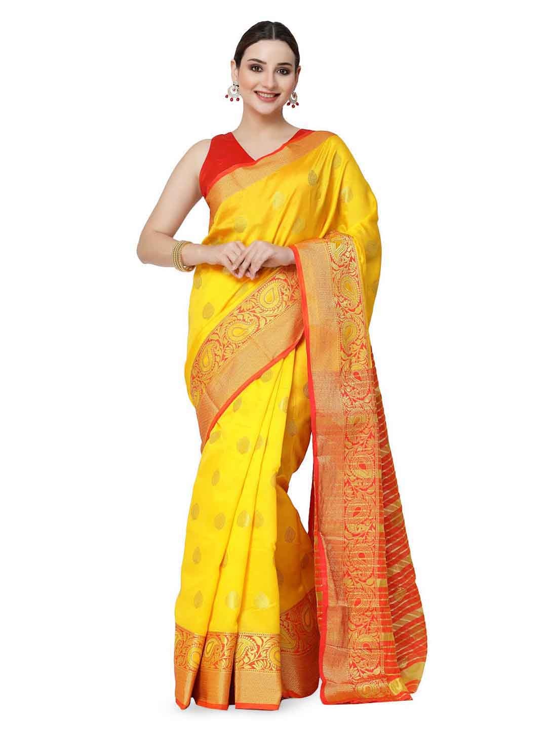 

ISHQY Woven Design Zari Banarasi Saree, Yellow