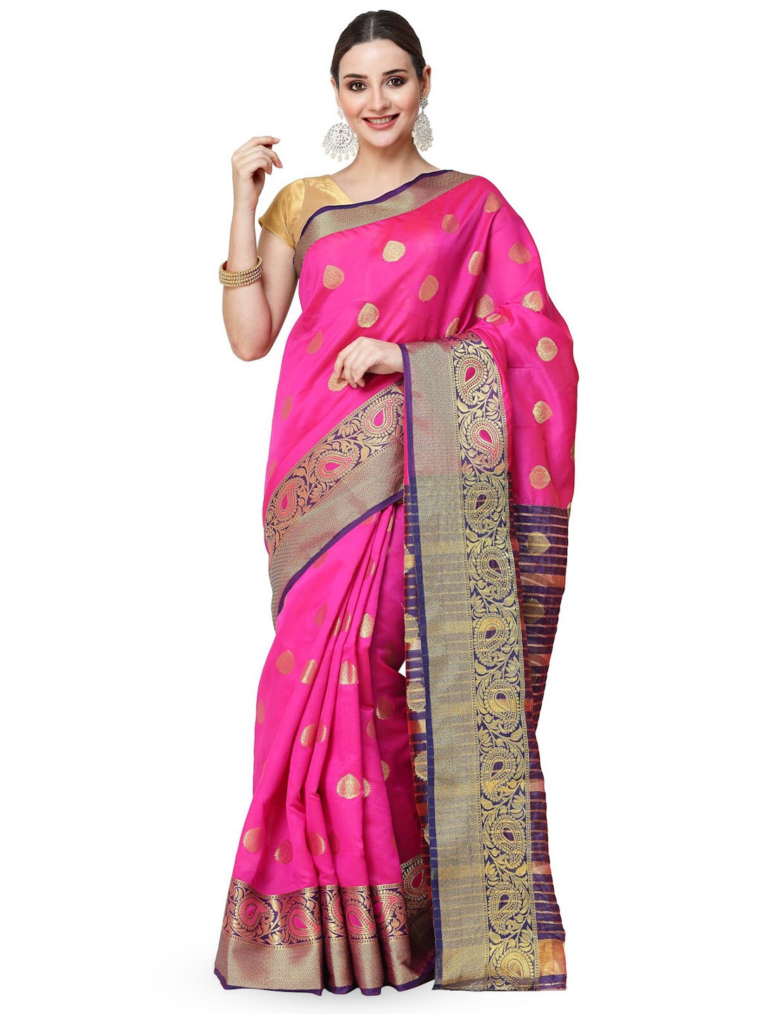 

ISHQY Ethnic Motifs Woven Design Zari Silk Cotton Banarasi Saree, Purple