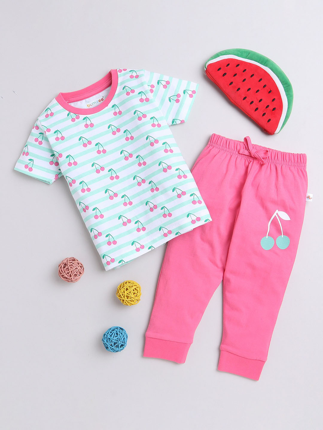 

BUMZEE Girls Conversational Printed Pure Cotton Night Suit, Green