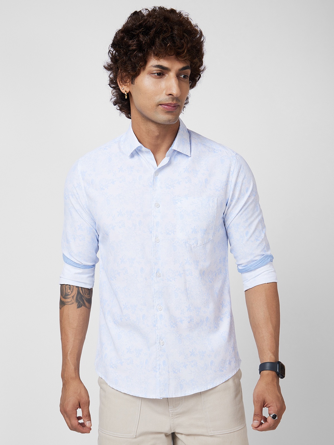 

VASTRADO Classic Slim Fit Floral Printed Cotton Casual Shirt, Blue