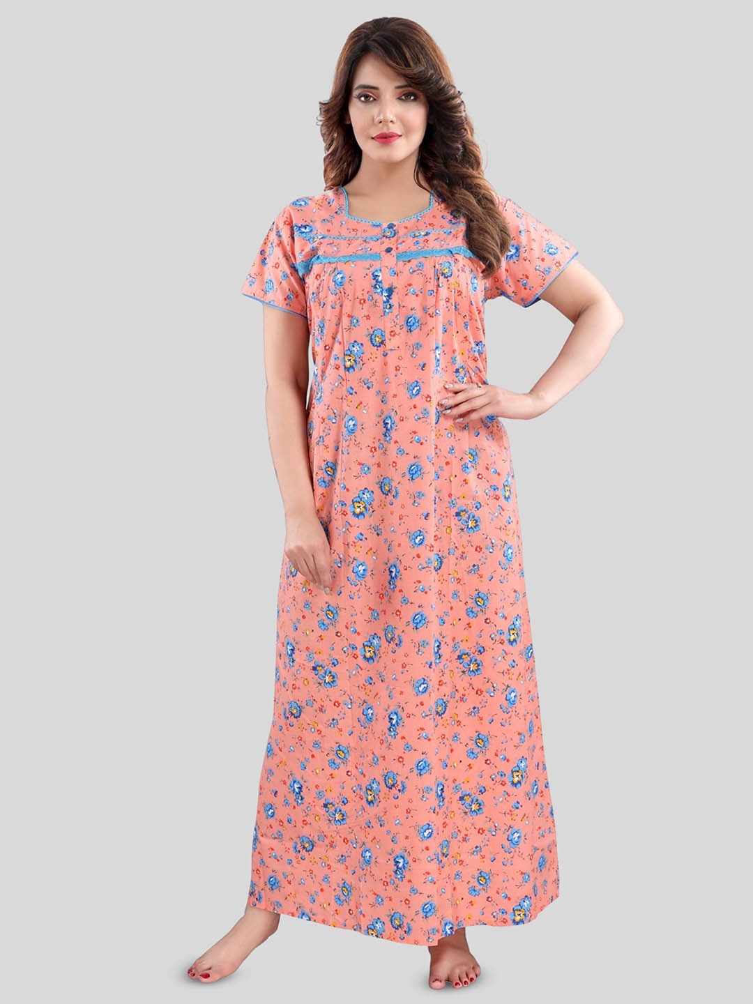 

Fabme Floral Printed Pure Cotton Nursing Maxi Nightdress, Orange