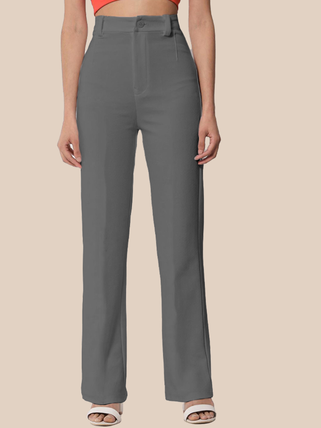 

N N ENTERPRISE Women Original High-Rise Trousers, Grey