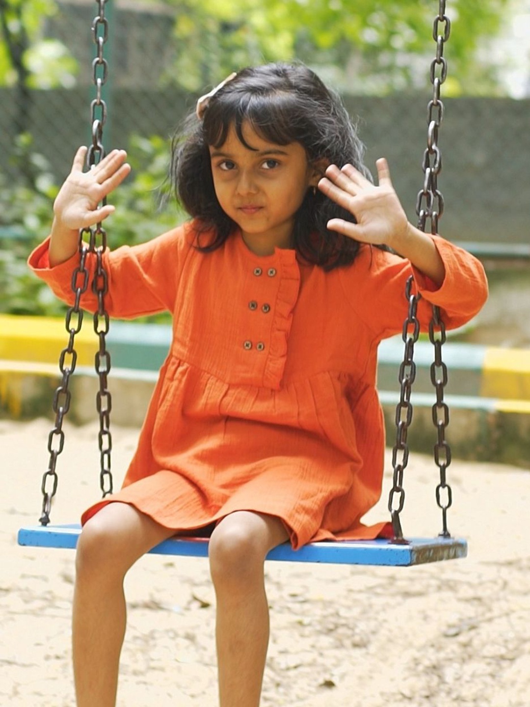 

BAESD Girls Long Sleeves Cotton A-Line Dress, Orange