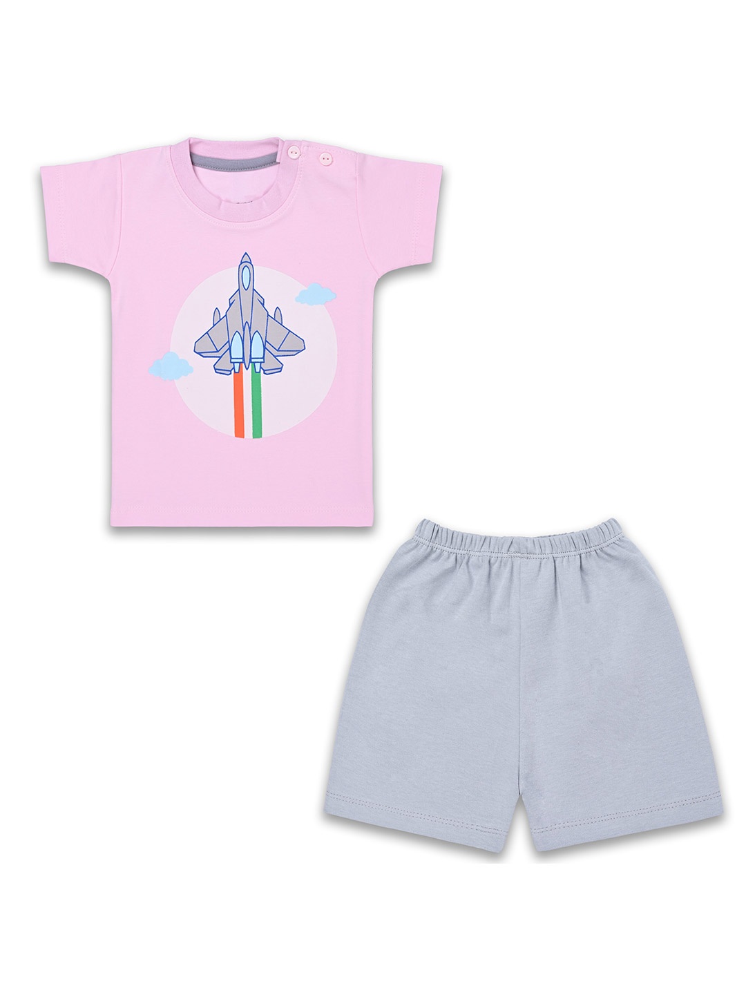 

Wish Karo Kids Printed Pure Cotton T-shirt with Shorts, Pink