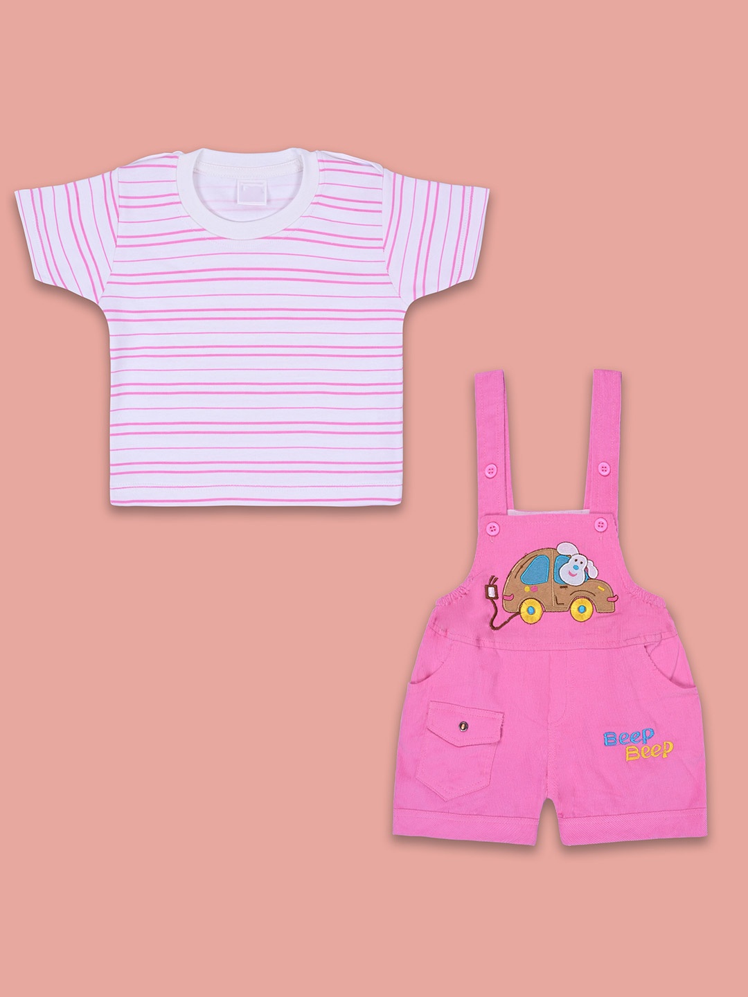

Wish Karo Boys Striped T-shirt with Dungaree, Pink