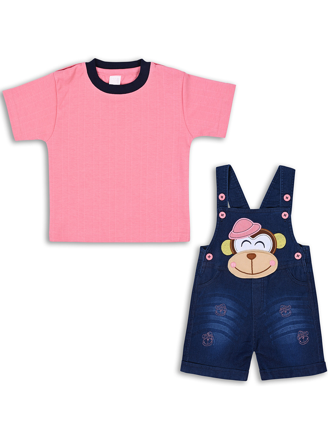 

Wish Karo Boys Cotton T-shirt with Dungarees, Pink