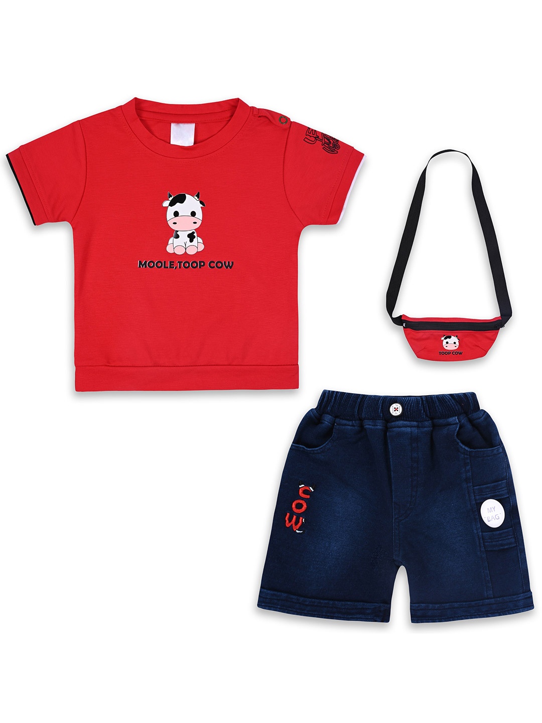 

Wish Karo Boys Printed T-shirt with Shorts & Bag, Red