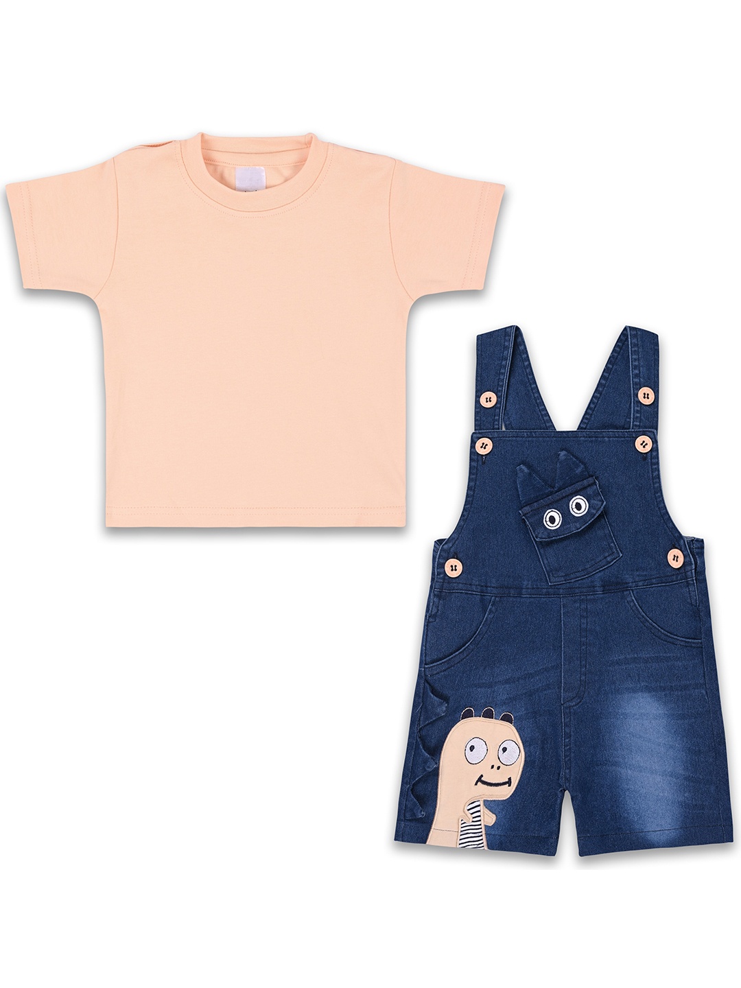 

Wish Karo Boys Graphic Printed Straight Leg Dungarees with T-shirt, Peach