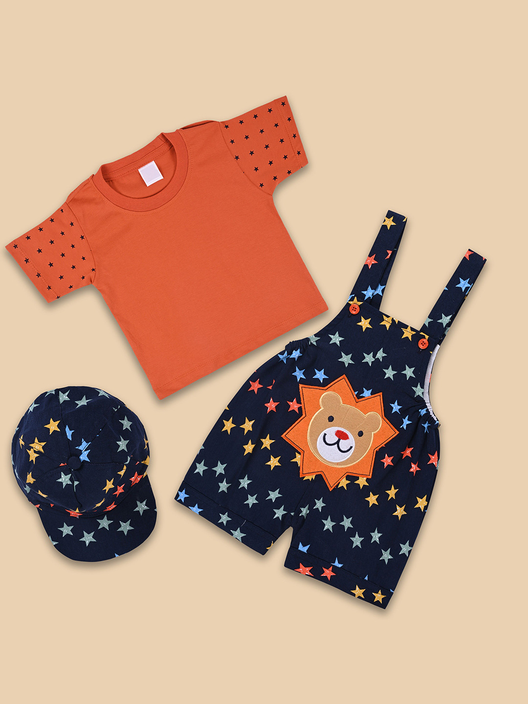 

Wish Karo Boys Cotton T-shirt With Printed Dungarees, Navy blue