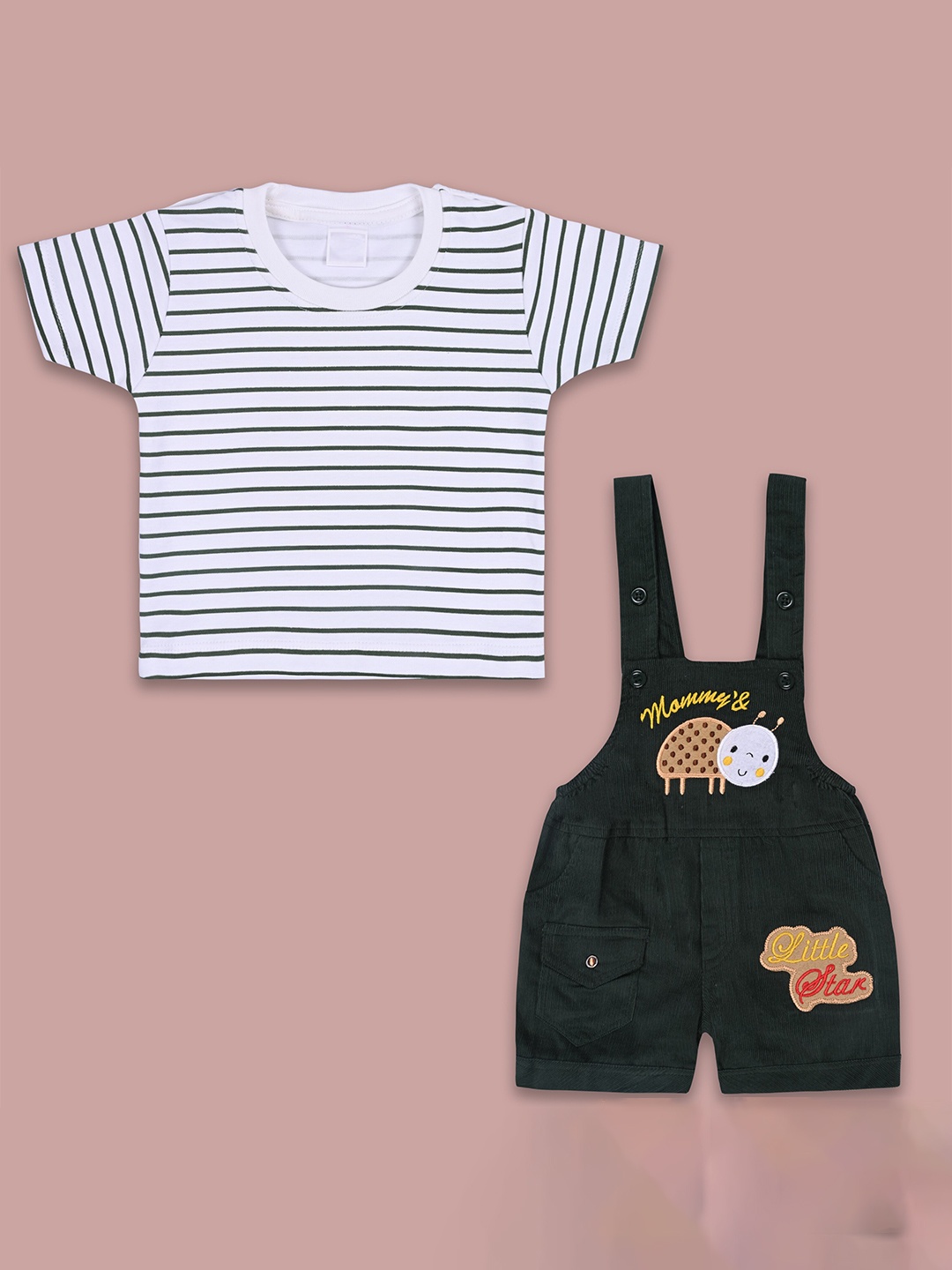 

Wish Karo Boys Graphic Printed Straight Leg Dungarees with T-shirt, Green