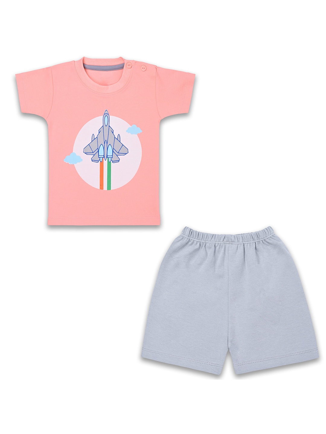 

Wish Karo Kids Printed Pure Cotton T-shirt with Shorts, Peach