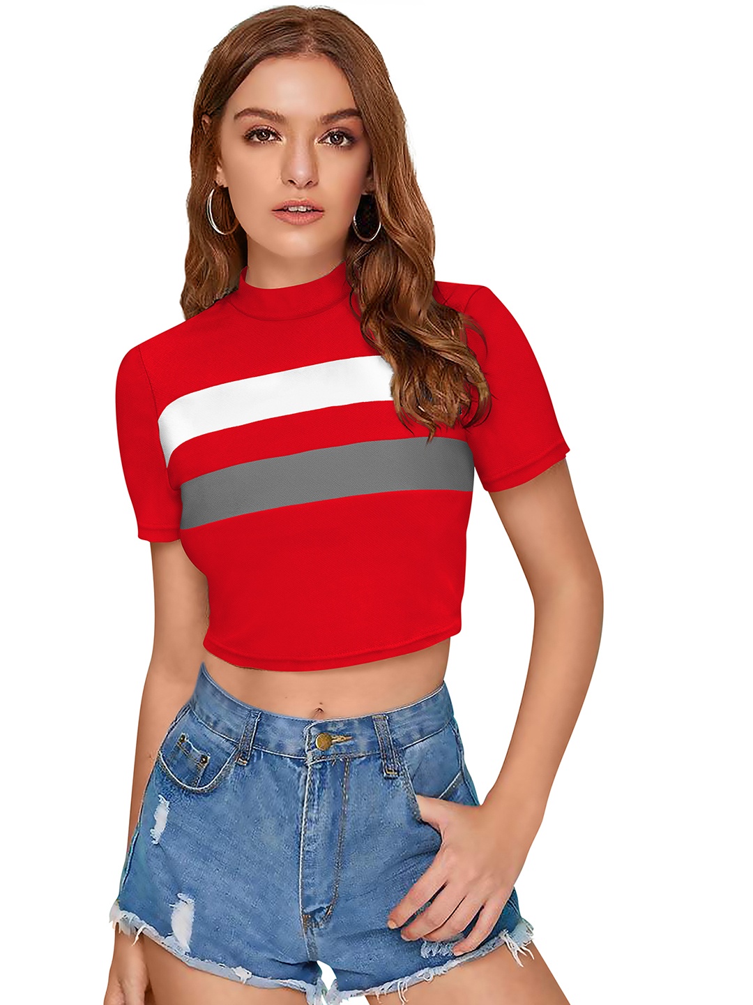 Sitanjali Striped Crop Top, Navy blue