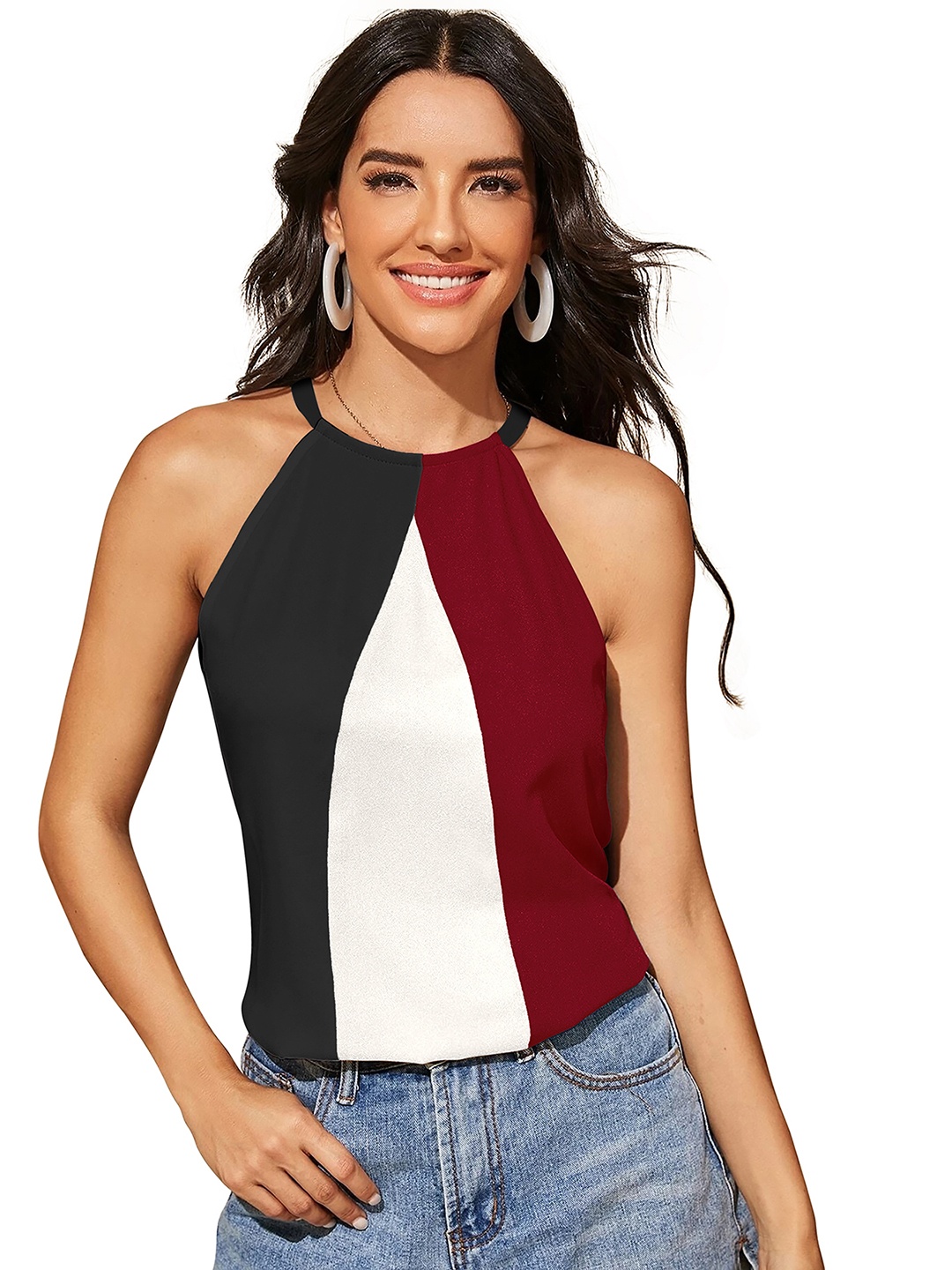 

Sitanjali Colourblocked Halter Neck Top, Maroon