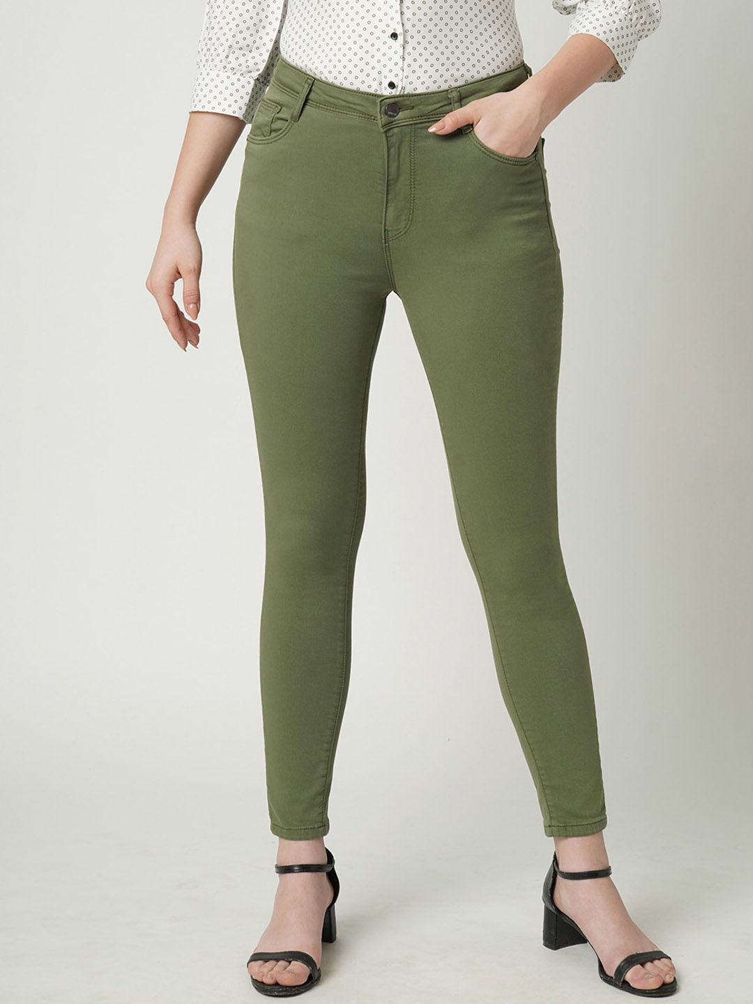 

Kraus Jeans Women Super Skinny Fit High-Rise Stretchable Jeans, Olive