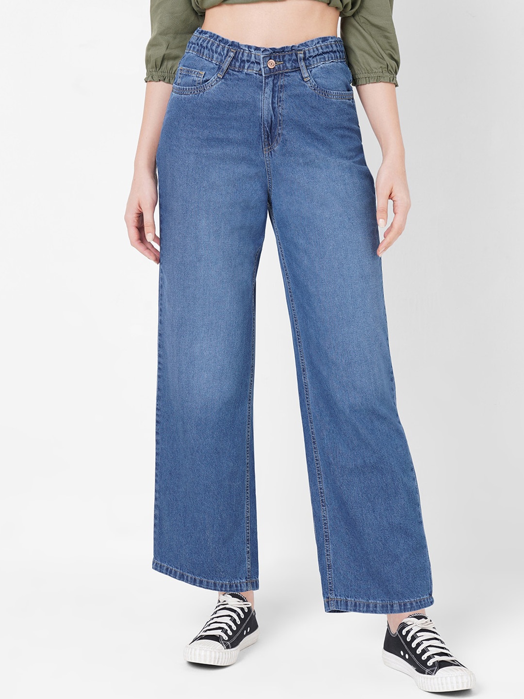 

Kraus Jeans Women Wide Leg High-Rise Light Fade Pure Cotton Jeans, Blue