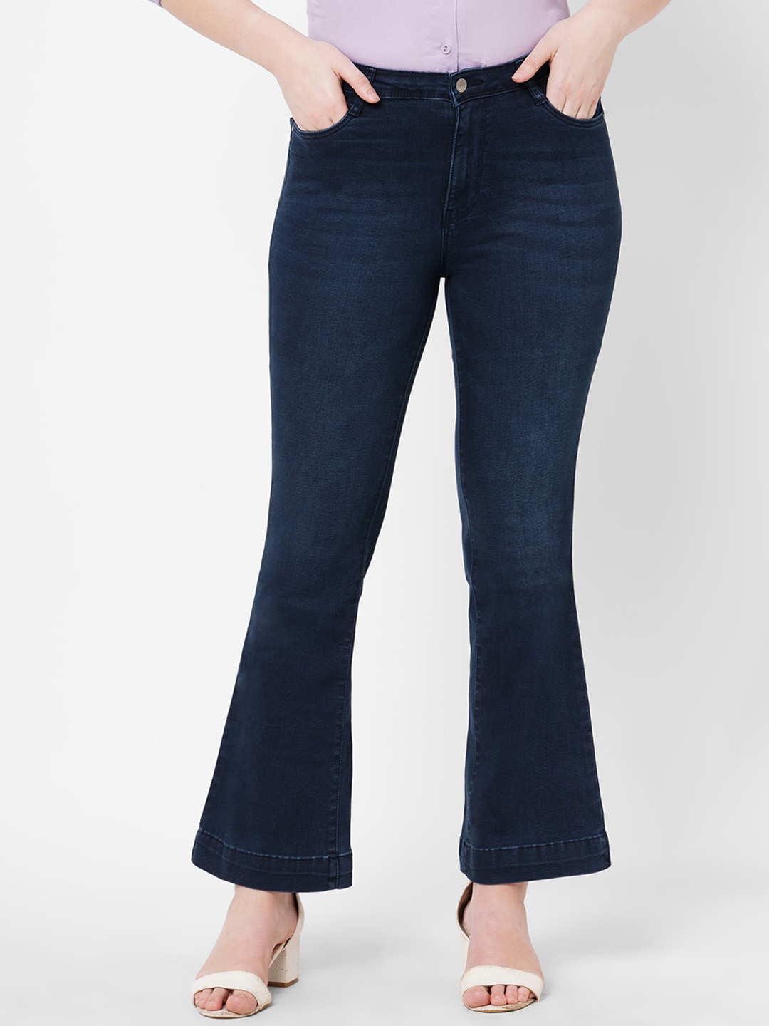 

Kraus Jeans Women Flared High-Rise Light Fade Stretchable Jeans, Blue