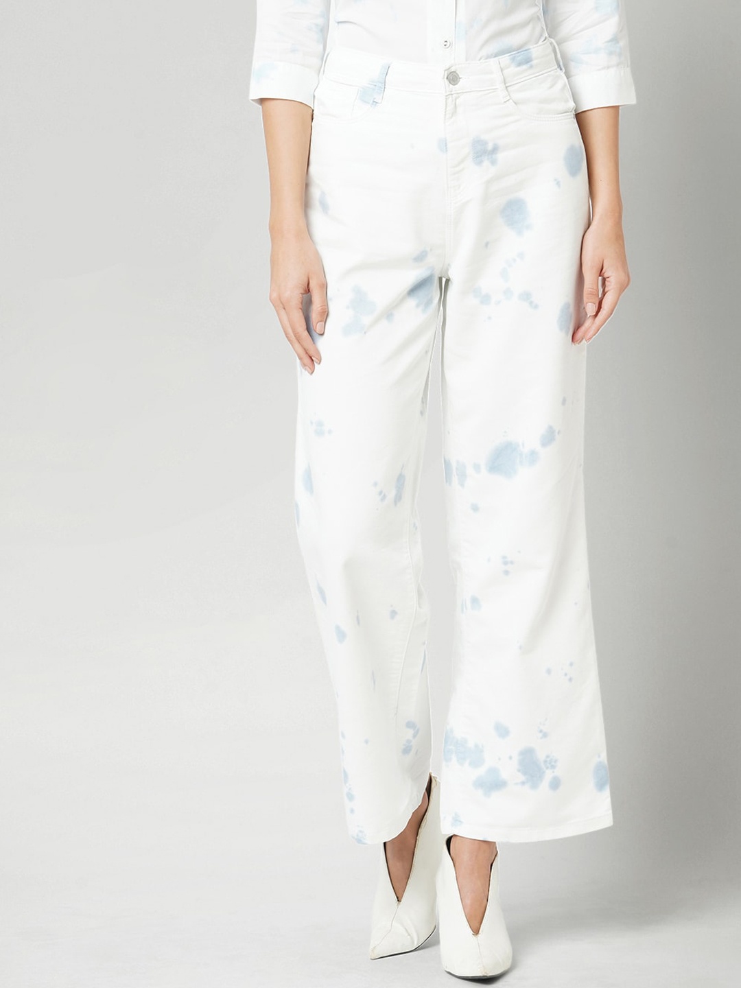 

Kraus Jeans Women Wide Leg Clean Look High-Rise Printed Jeans, White