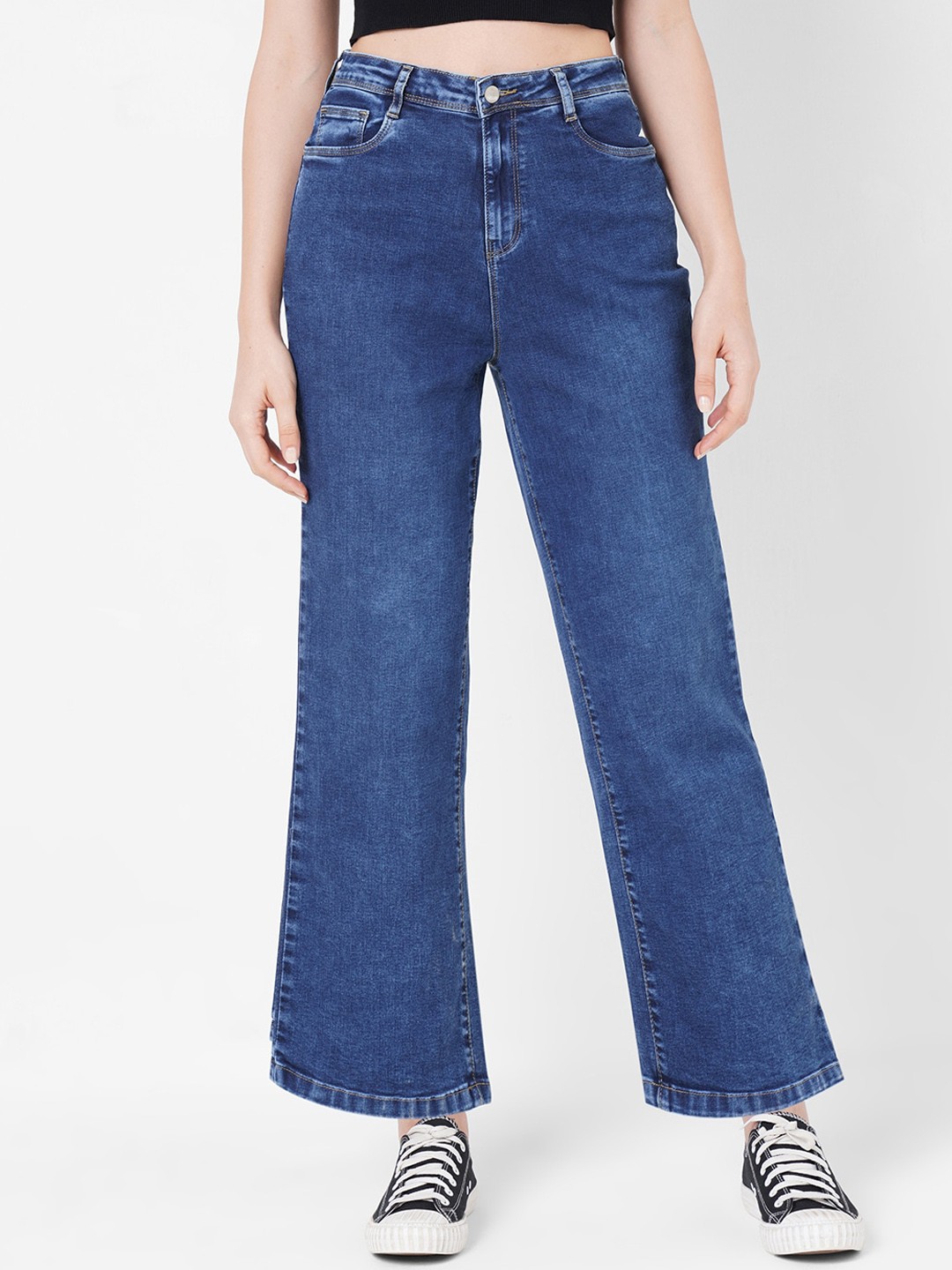 

Kraus Jeans Women Wide Leg High-Rise Light Fade Stretchable Jeans, Blue