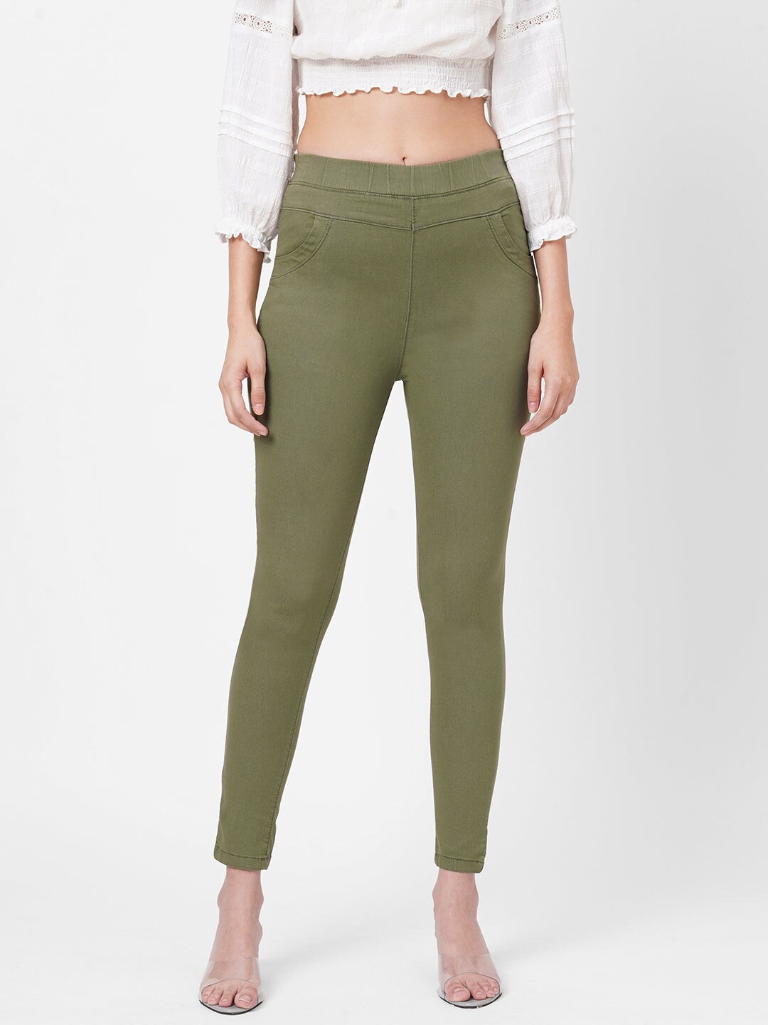 

Kraus Jeans Women Skinny Fit Jeggings, Olive