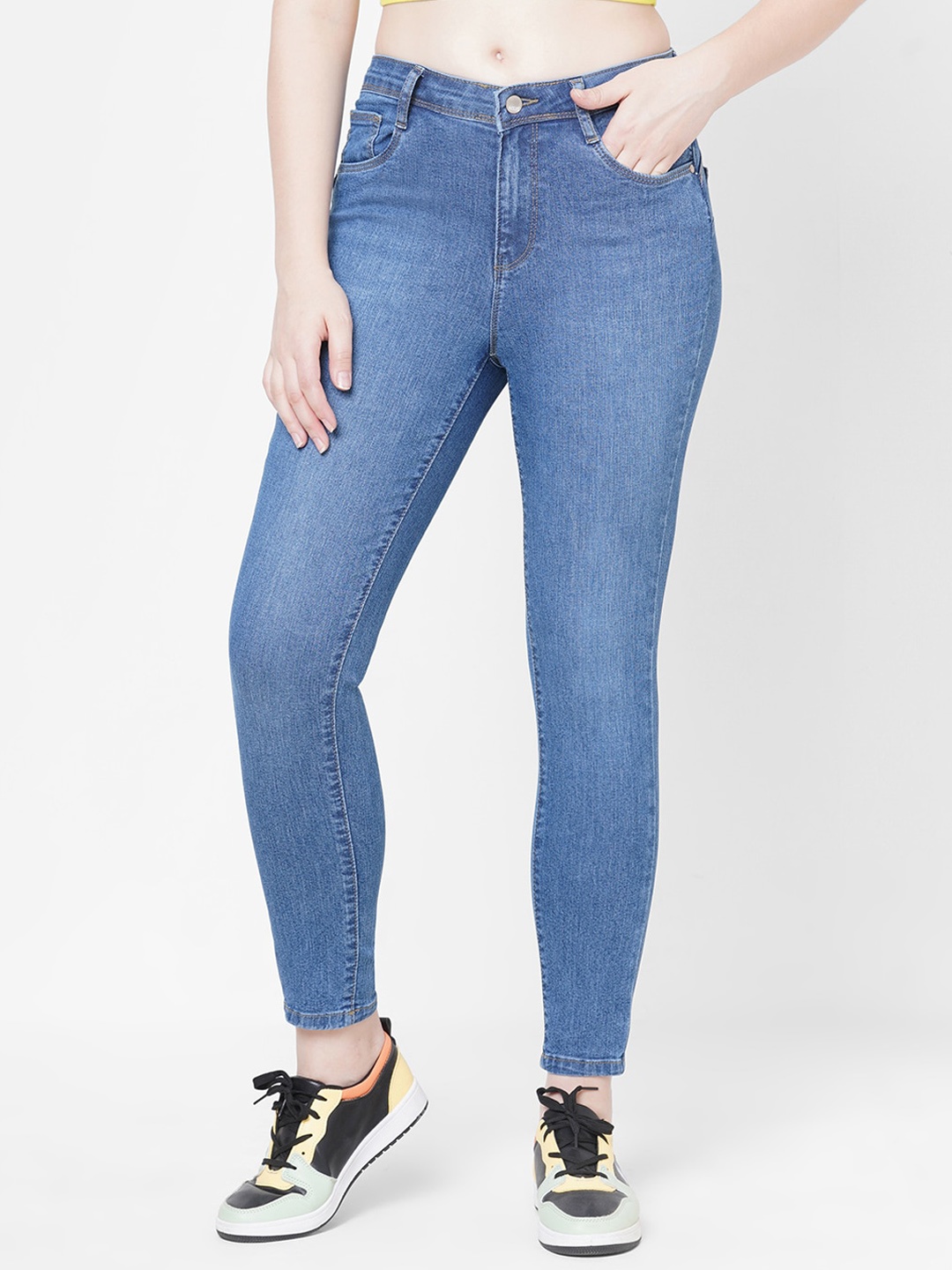

Kraus Jeans Women Super Skinny Fit Clean Look Light Fade Stretchable Jeans, Blue