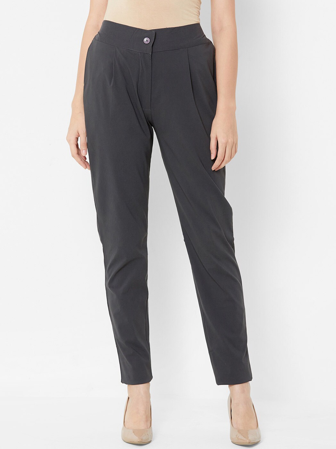 

ZOLA Women Grey Straight Fit Cotton Pleated Trousers