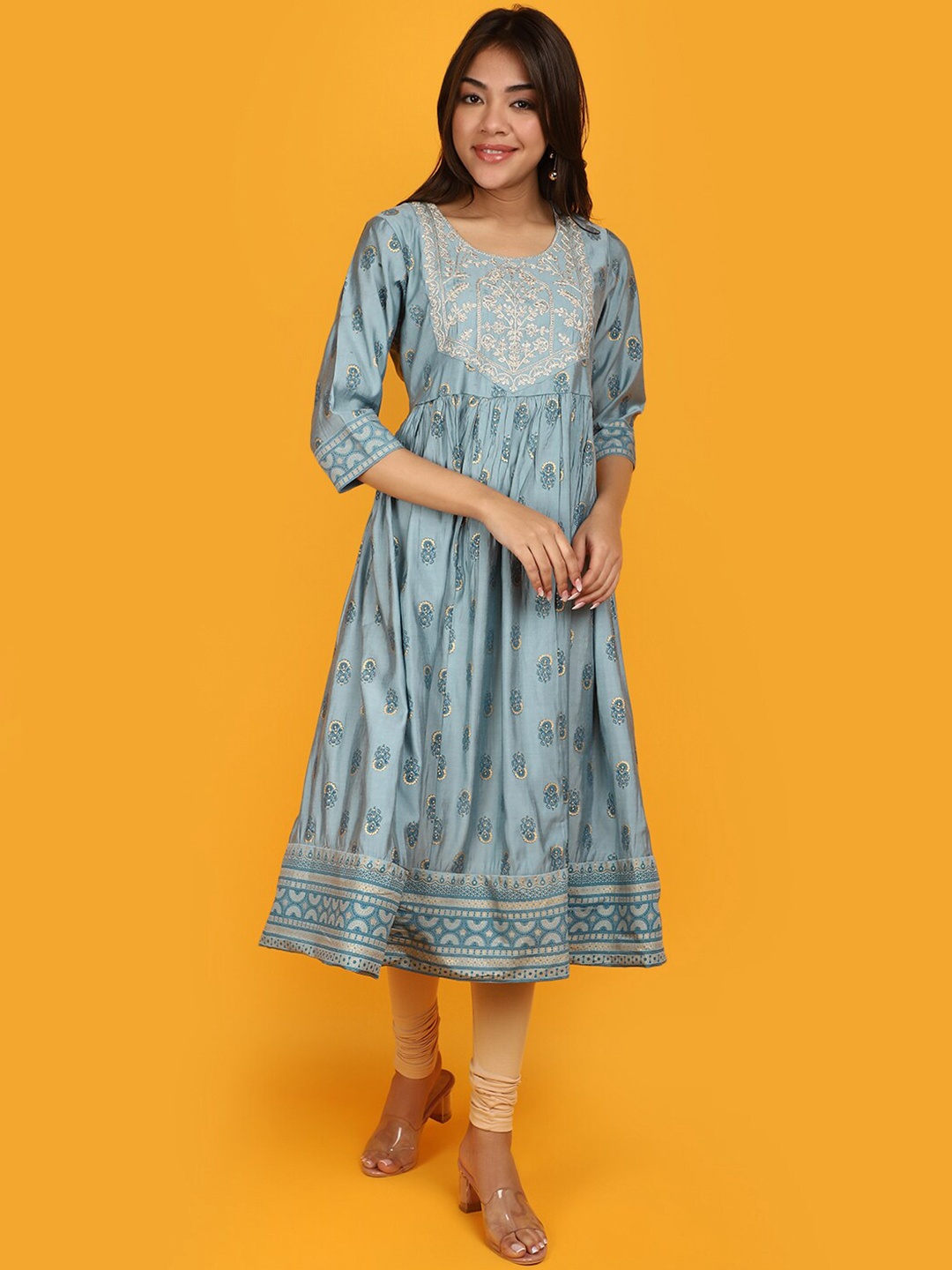 

V-Mart Ethnic Motifs Printed Thread Work Empire Anarkali Kurta, Blue