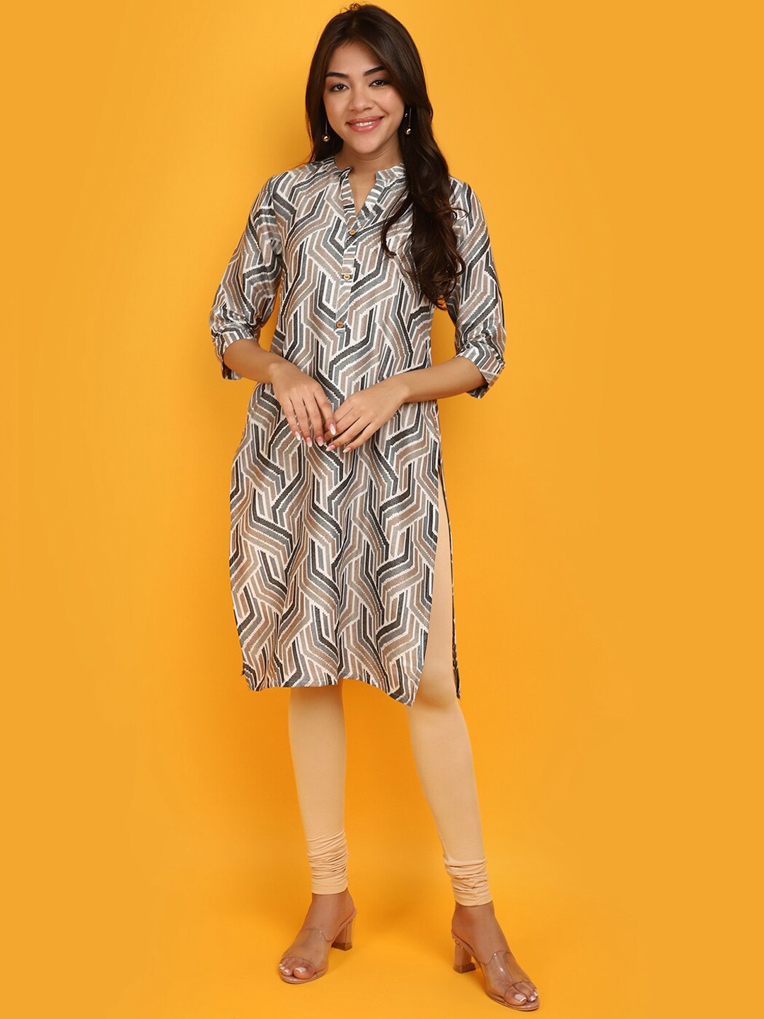 

V-Mart Abstract Printed Band Collar Straight Kurta, Blue
