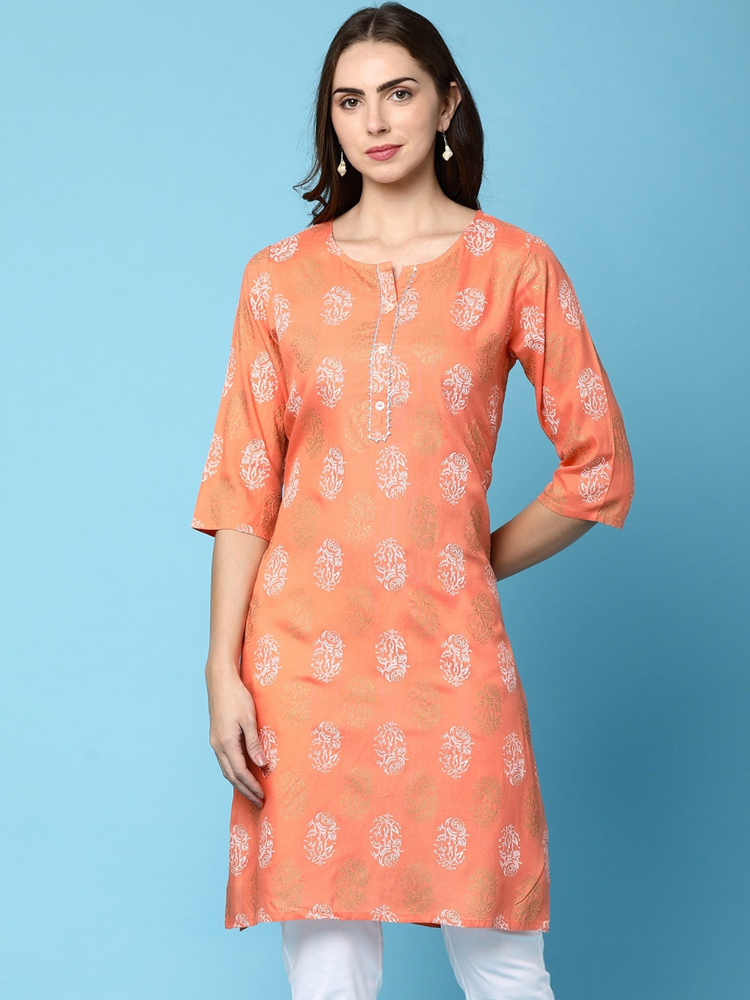 

V-Mart Ethnic Printed Gotta Patti Kurta, Orange