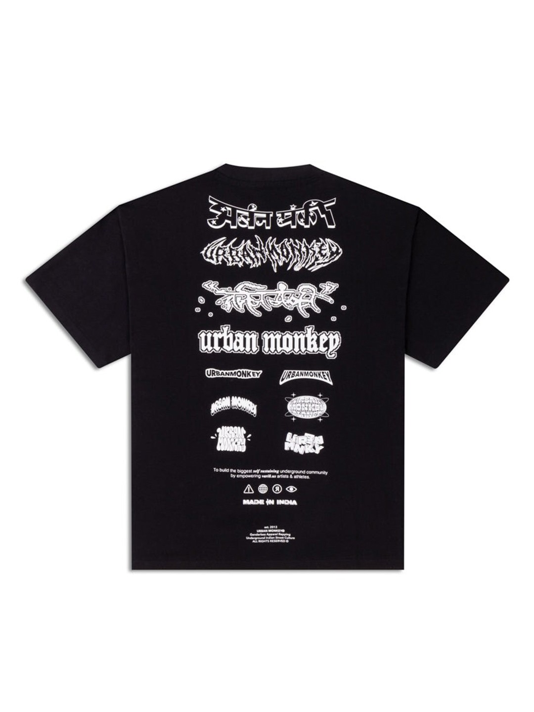 

Urban Monkey Typography Printed Oversized Cotton T-shirt, Black